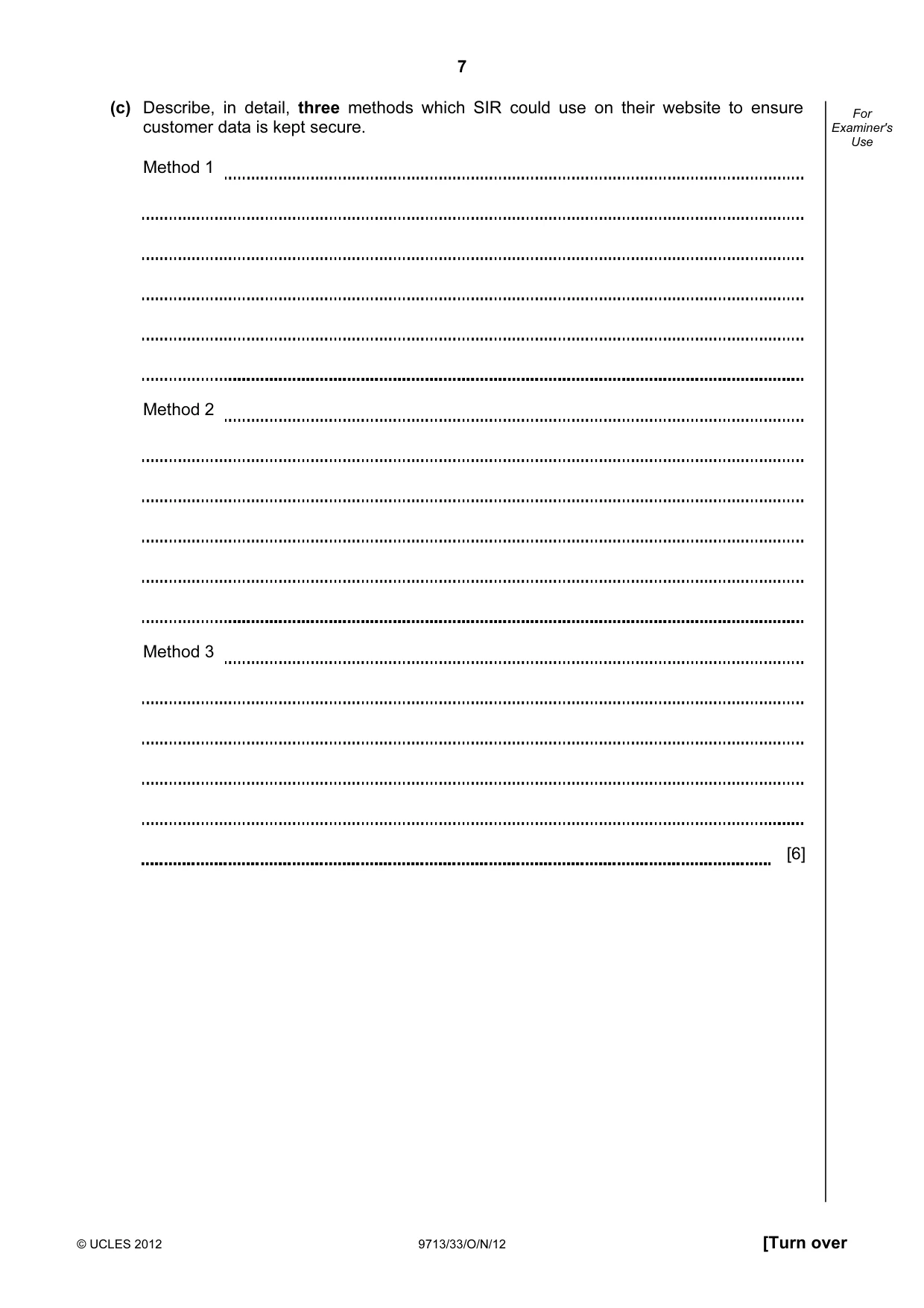 Cambridge A Level Applied Information and Communication Technology 9713 2012 Oct/Nov Paper 3 · Variant 3 question paper, page 7 of 20