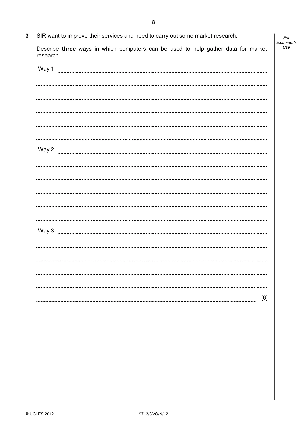 Cambridge A Level Applied Information and Communication Technology 9713 2012 Oct/Nov Paper 3 · Variant 3 question paper, page 8 of 20