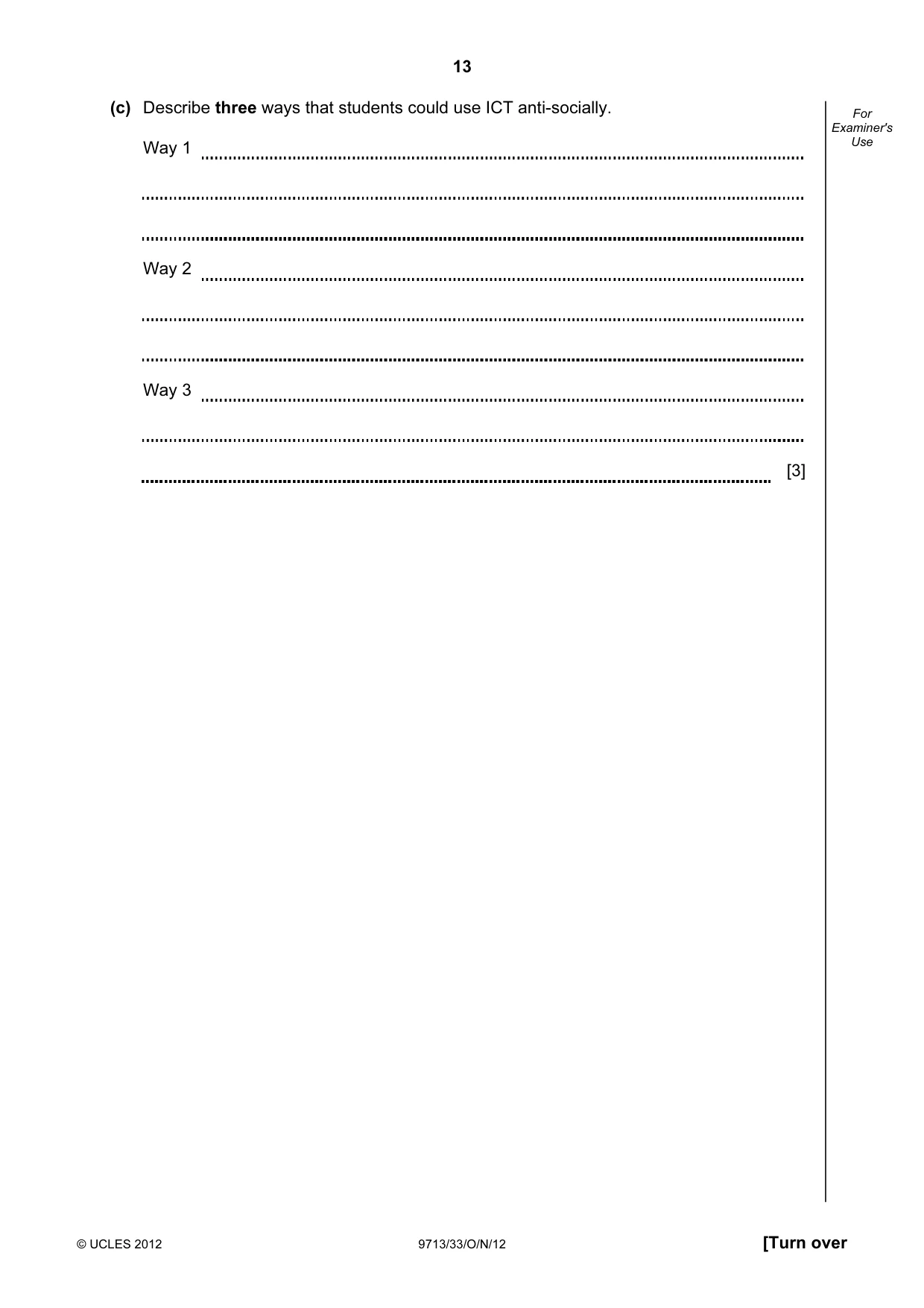 Cambridge A Level Applied Information and Communication Technology 9713 2012 Oct/Nov Paper 3 · Variant 3 question paper, page 13 of 20