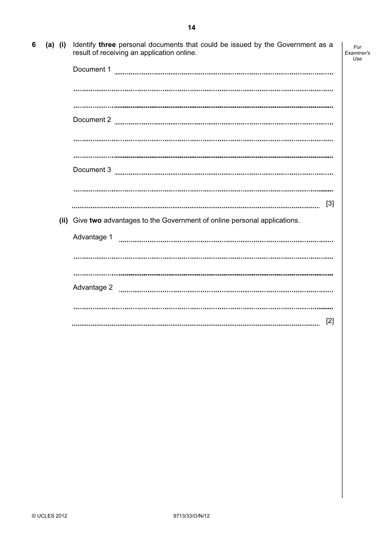 Cambridge A Level Applied Information and Communication Technology 9713 2012 Oct/Nov Paper 3 · Variant 3 question paper, page 14 of 20