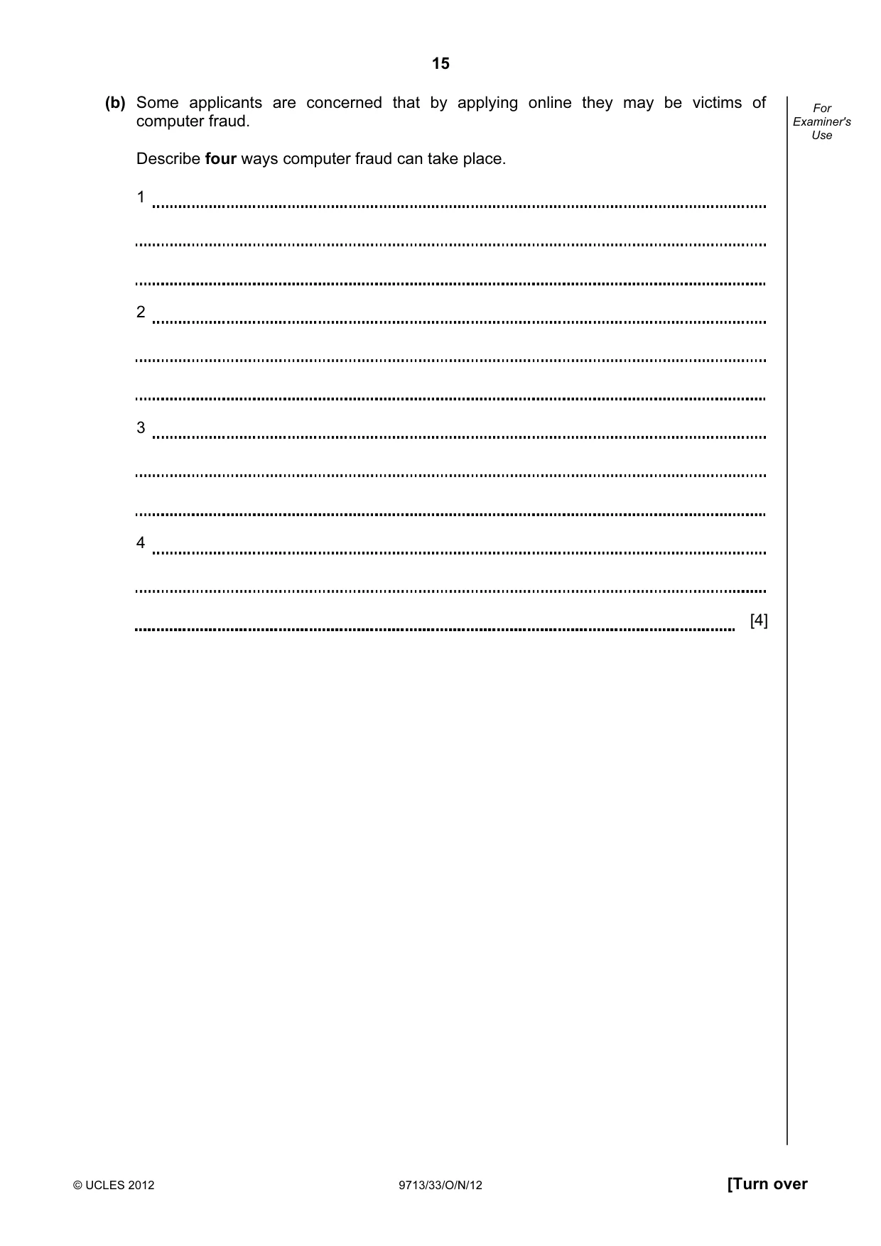 Cambridge A Level Applied Information and Communication Technology 9713 2012 Oct/Nov Paper 3 · Variant 3 question paper, page 15 of 20