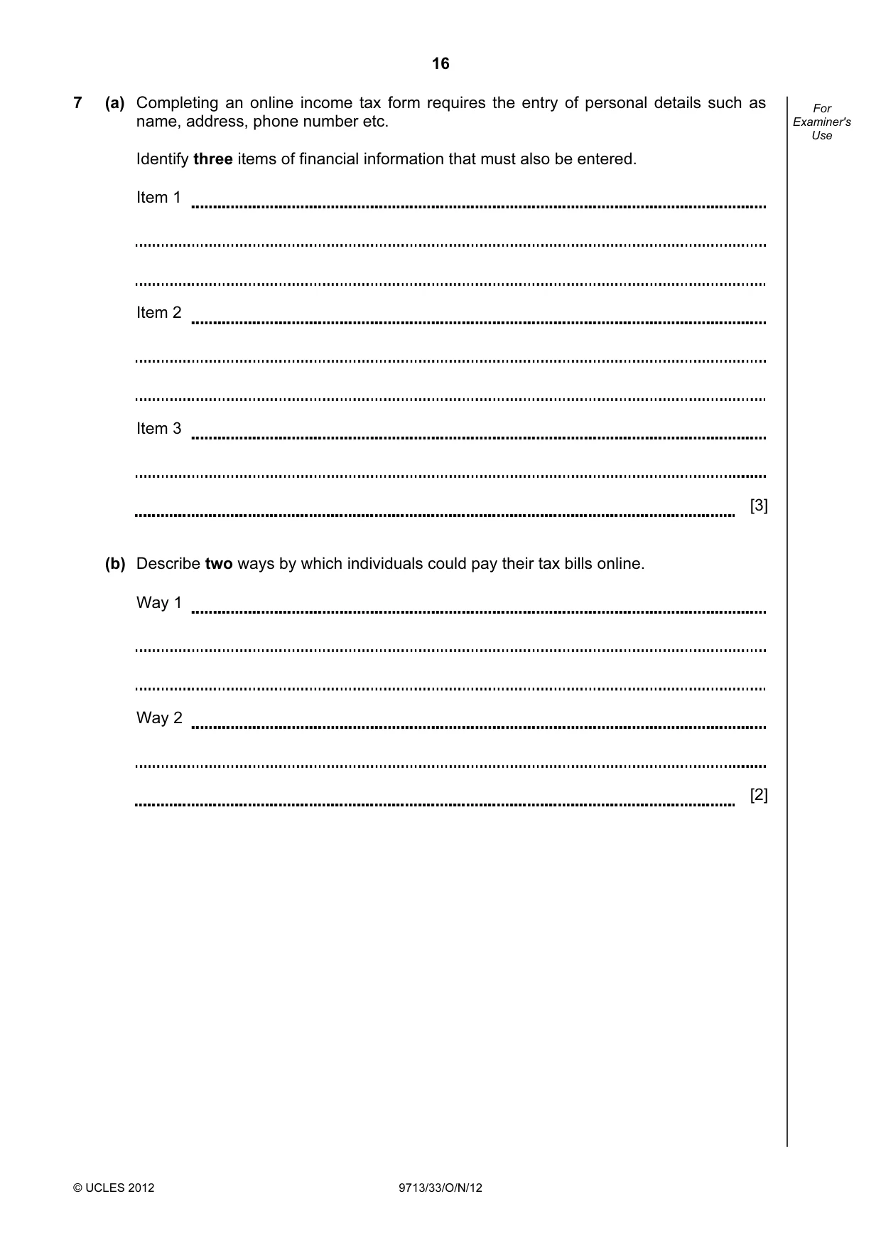Cambridge A Level Applied Information and Communication Technology 9713 2012 Oct/Nov Paper 3 · Variant 3 question paper, page 16 of 20
