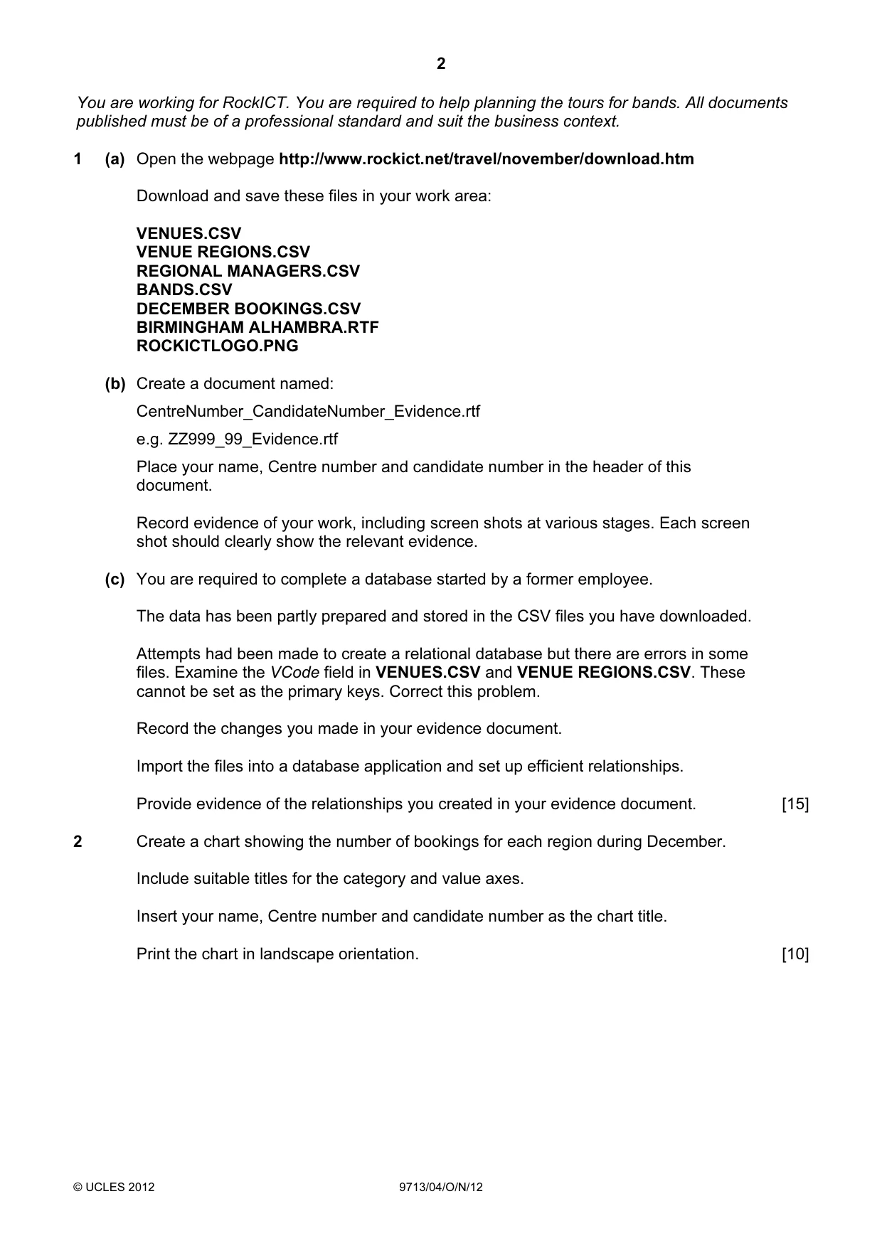 Cambridge A Level Applied Information and Communication Technology 9713 2012 Oct/Nov Paper 4 · Variant 1 question paper, page 2 of 4