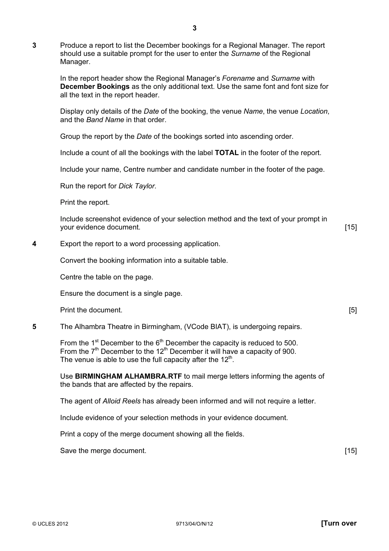 Cambridge A Level Applied Information and Communication Technology 9713 2012 Oct/Nov Paper 4 · Variant 1 question paper, page 3 of 4
