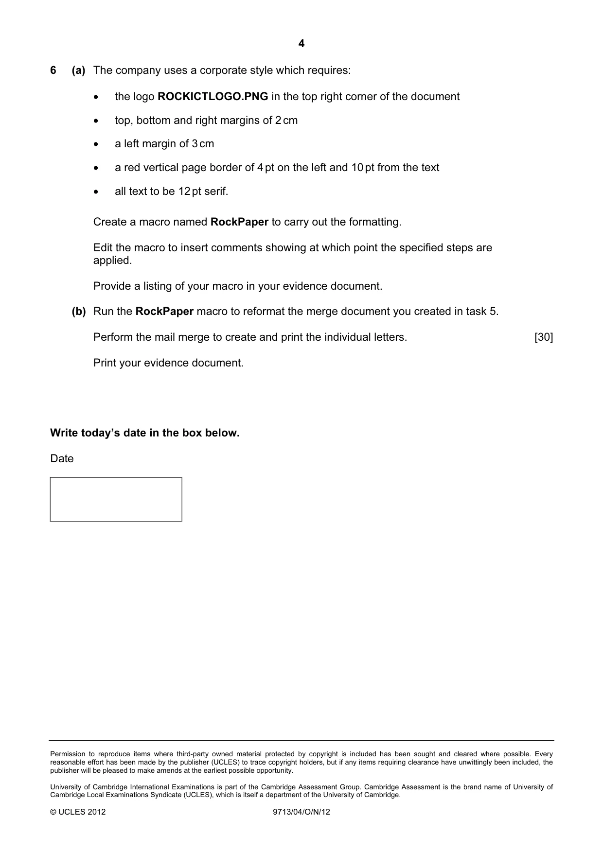 Cambridge A Level Applied Information and Communication Technology 9713 2012 Oct/Nov Paper 4 · Variant 1 question paper, page 4 of 4
