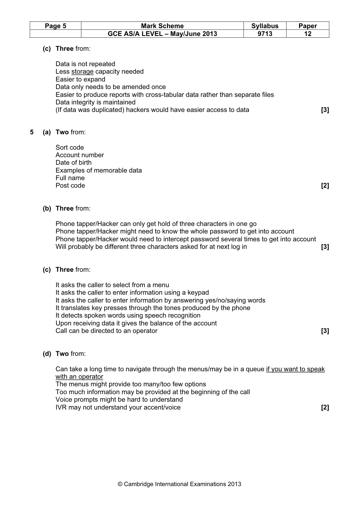 Mark scheme, page 5 of 6