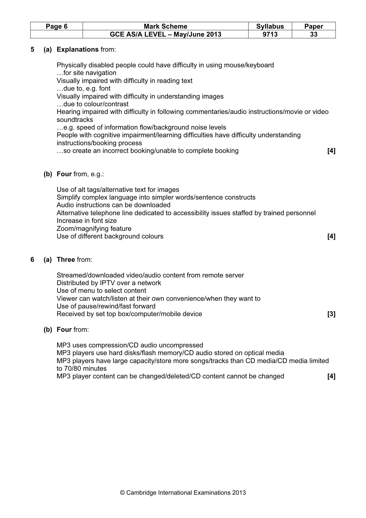 Mark scheme, page 6 of 8