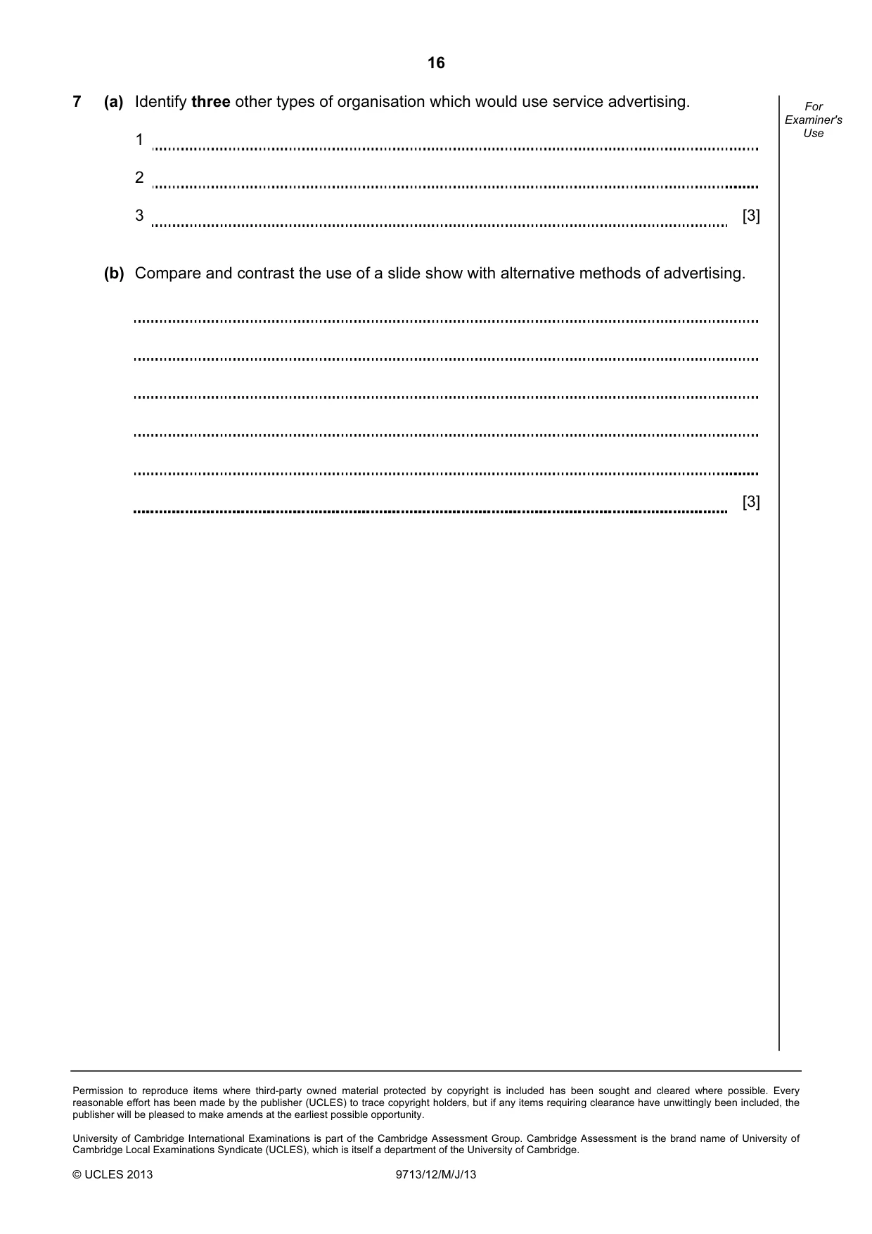Cambridge A Level Applied Information and Communication Technology 9713 2013 May/June Paper 1 · Variant 2 question paper, page 16 of 16