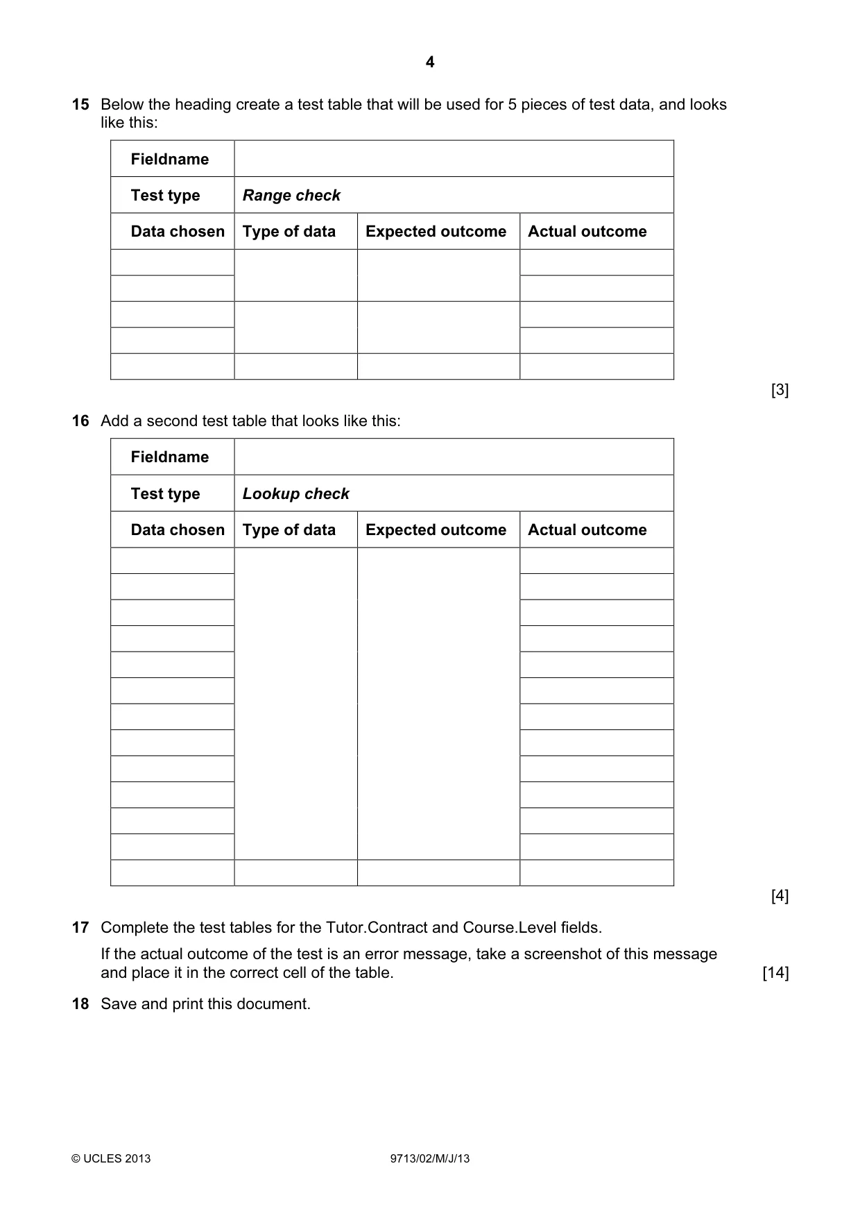 Cambridge A Level Applied Information and Communication Technology 9713 2013 May/June Paper 2 · Variant 1 question paper, page 4 of 8