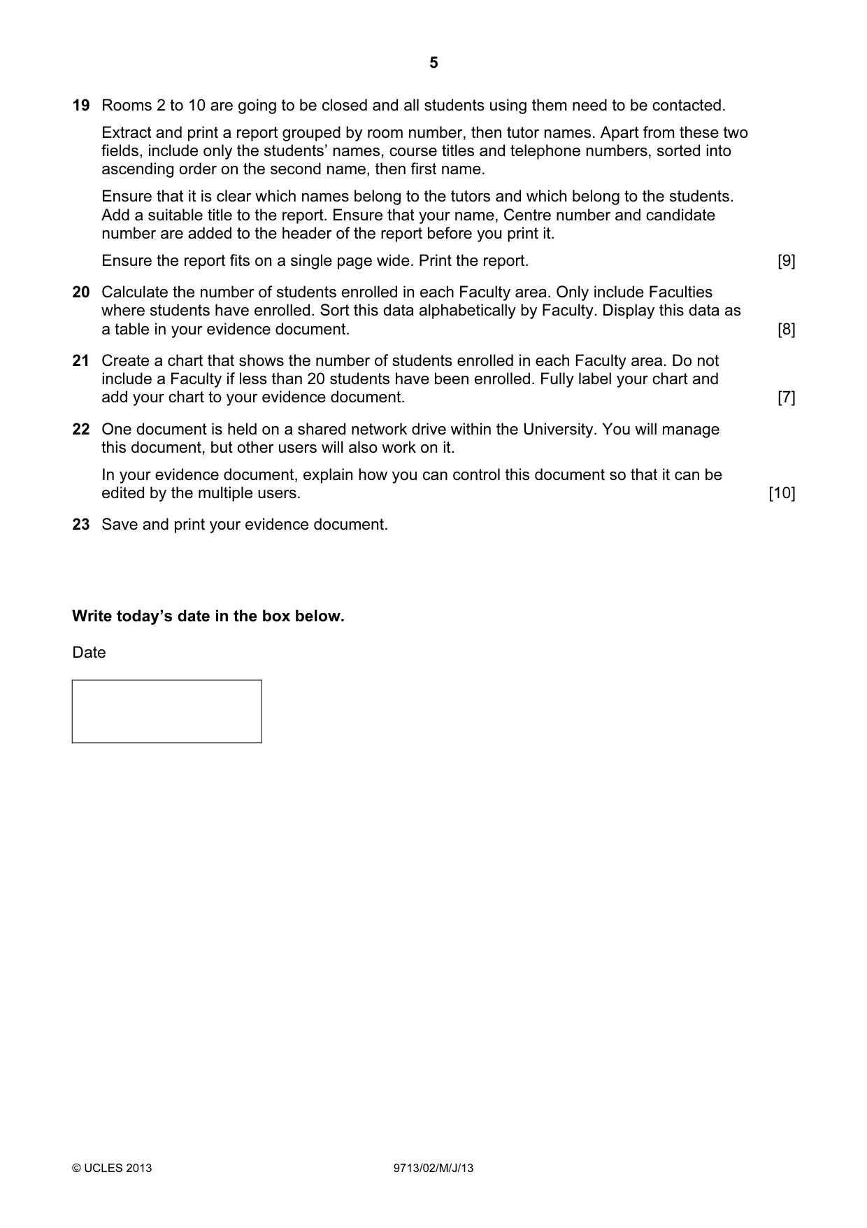 Cambridge A Level Applied Information and Communication Technology 9713 2013 May/June Paper 2 · Variant 1 question paper, page 5 of 8