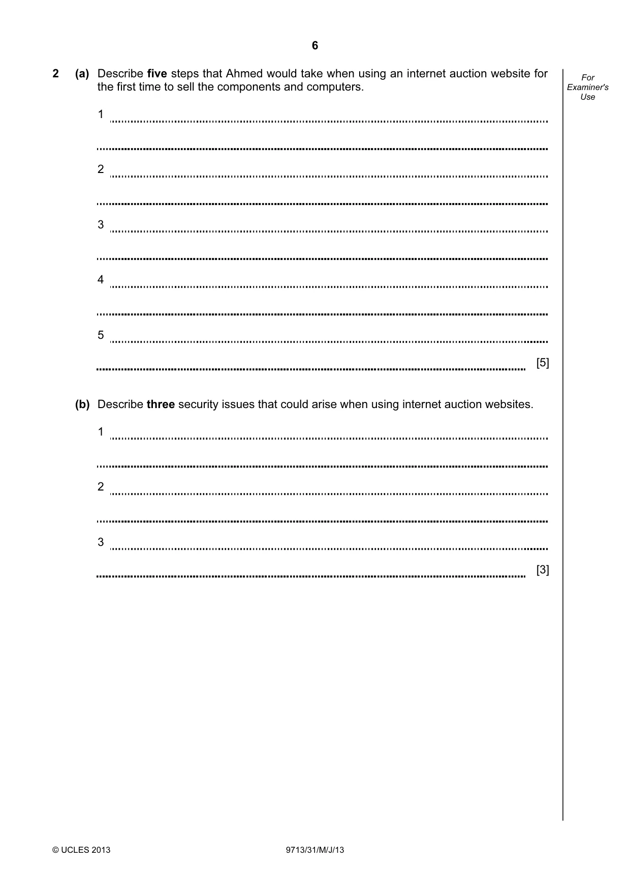 Cambridge A Level Applied Information and Communication Technology 9713 2013 May/June Paper 3 · Variant 1 question paper, page 6 of 16
