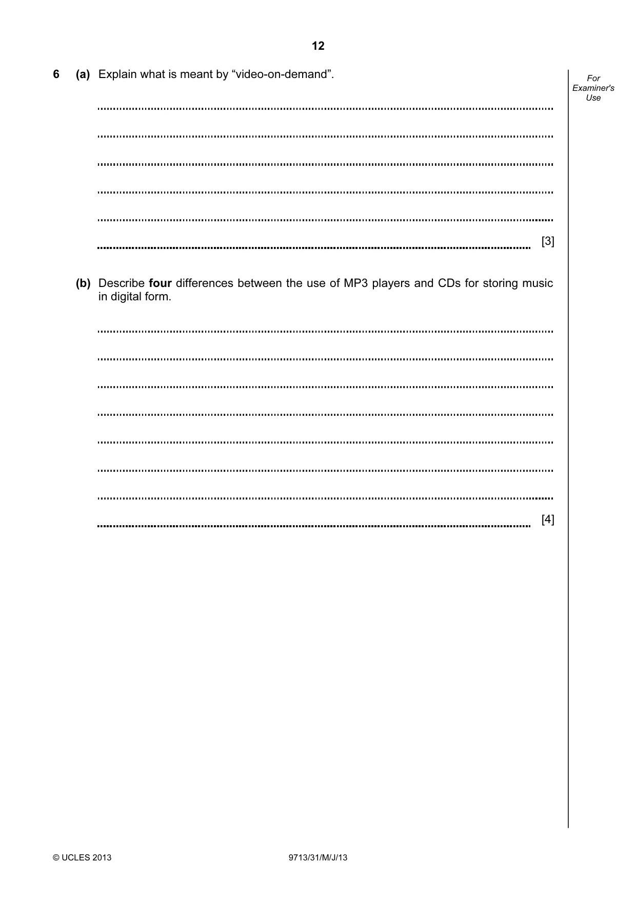 Cambridge A Level Applied Information and Communication Technology 9713 2013 May/June Paper 3 · Variant 1 question paper, page 12 of 16