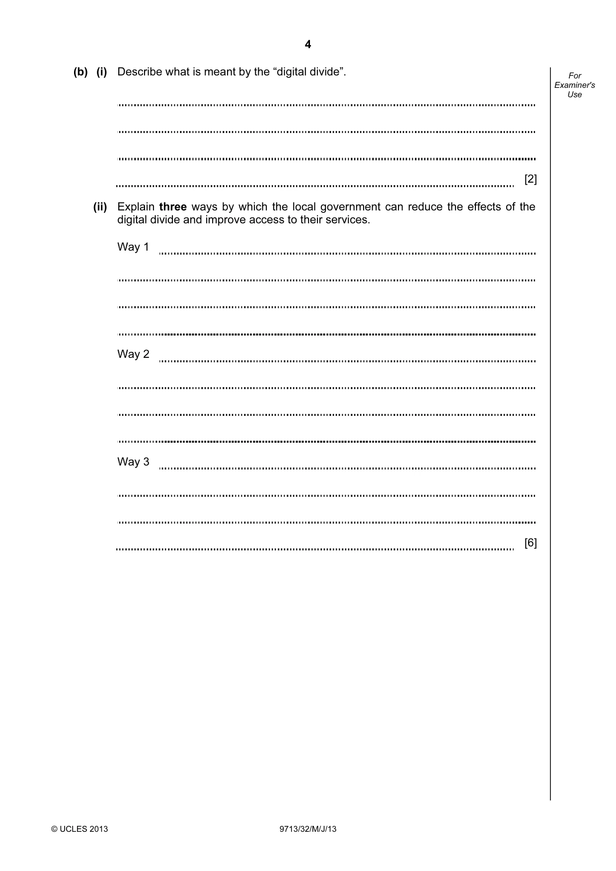 Cambridge A Level Applied Information and Communication Technology 9713 2013 May/June Paper 3 · Variant 2 question paper, page 4 of 16