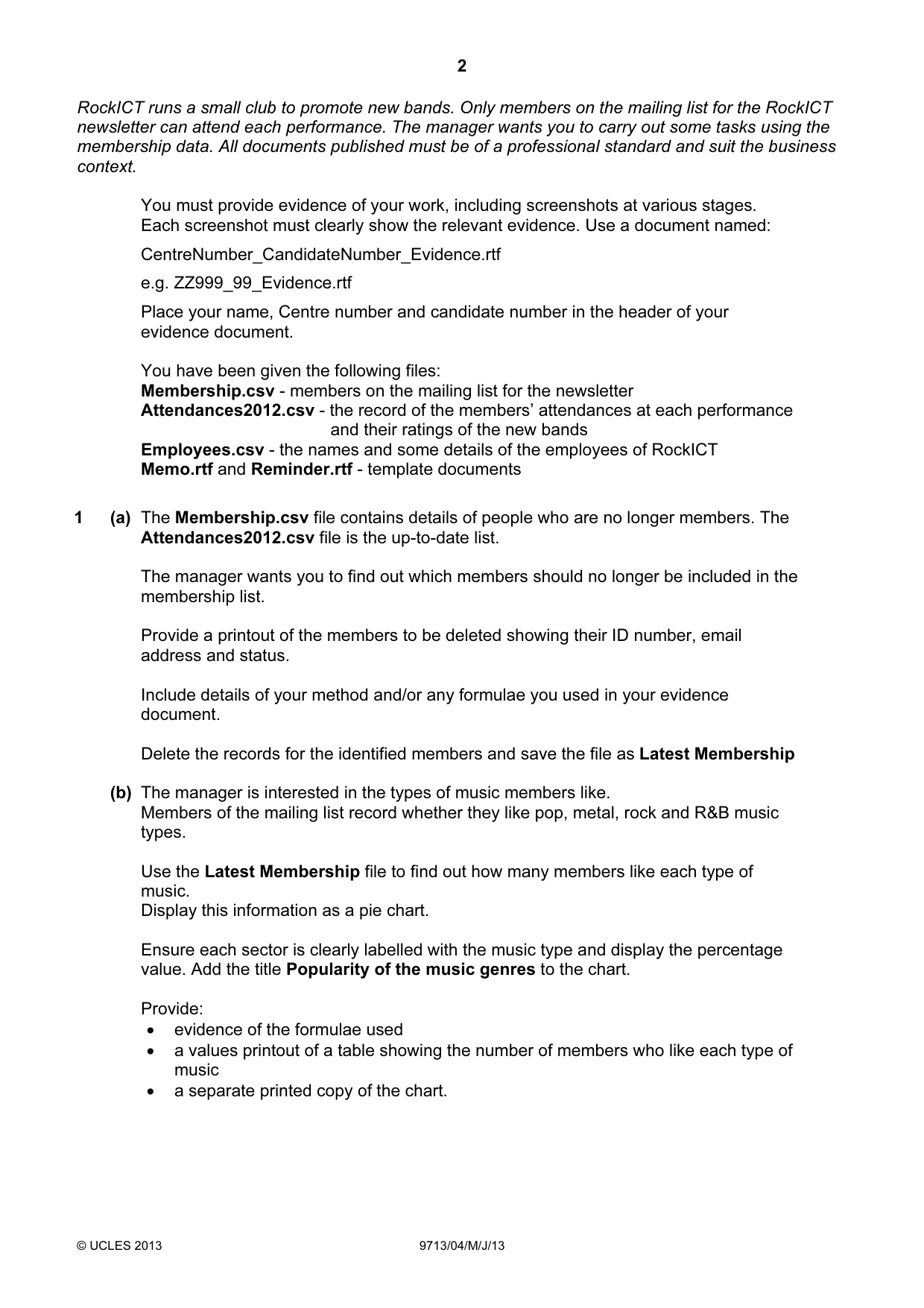 Cambridge A Level Applied Information and Communication Technology 9713 2013 May/June Paper 4 · Variant 1 question paper, page 2 of 4