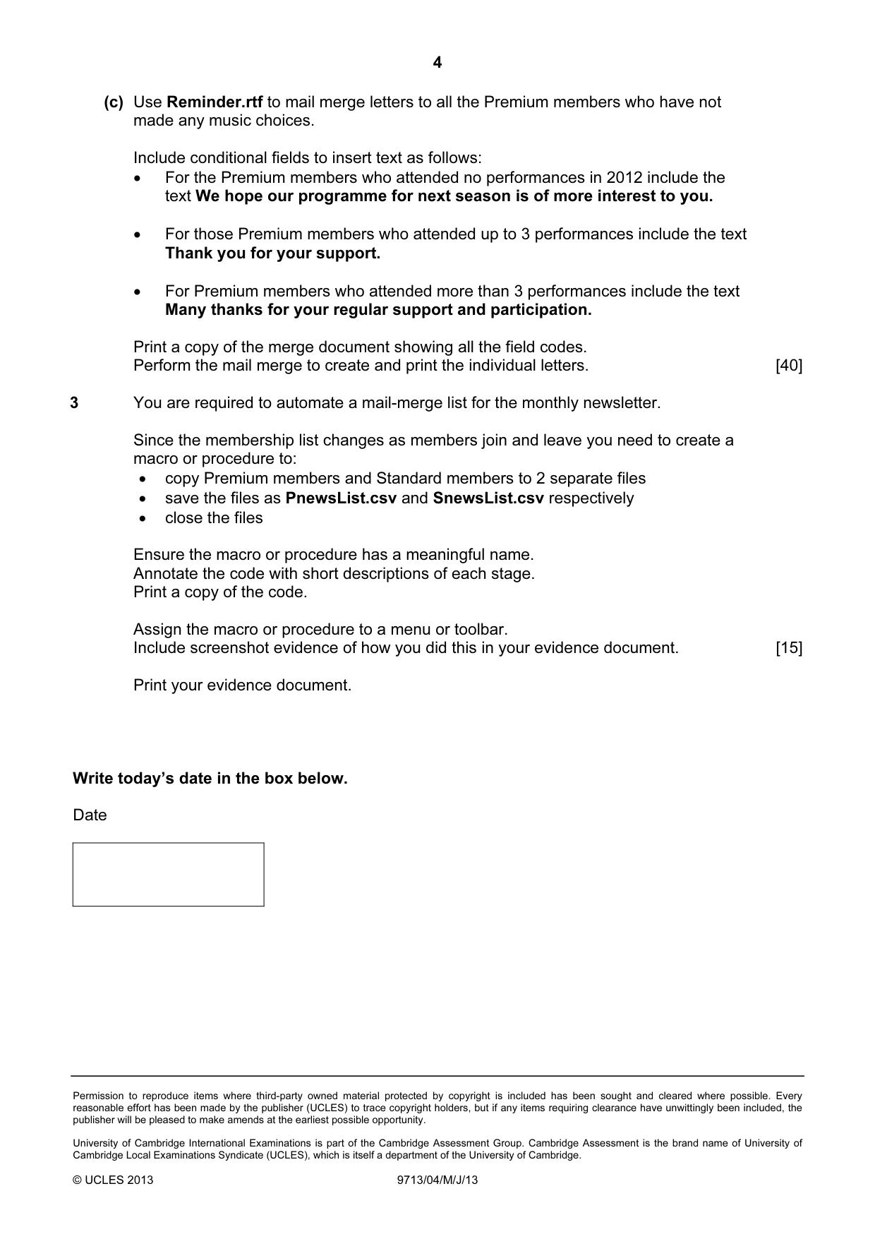 Cambridge A Level Applied Information and Communication Technology 9713 2013 May/June Paper 4 · Variant 1 question paper, page 4 of 4