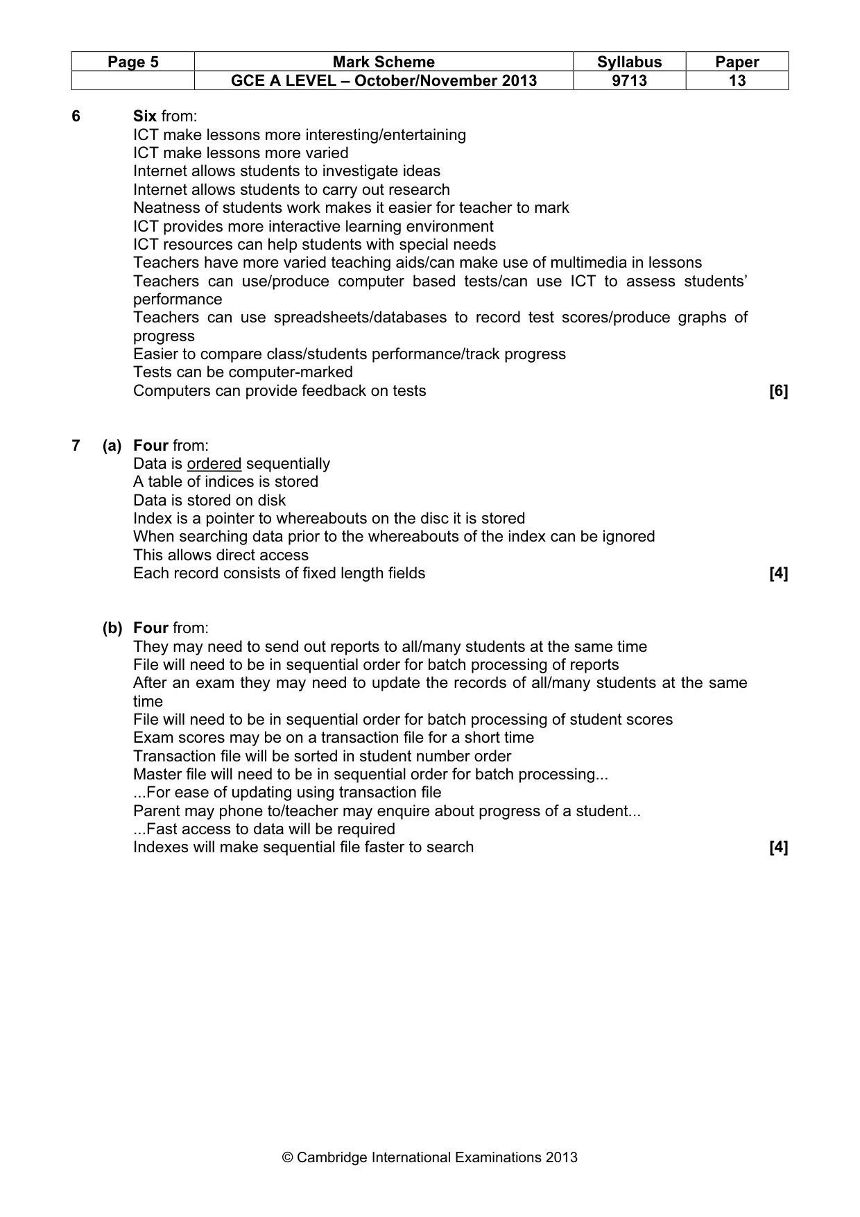 Mark scheme, page 5 of 6
