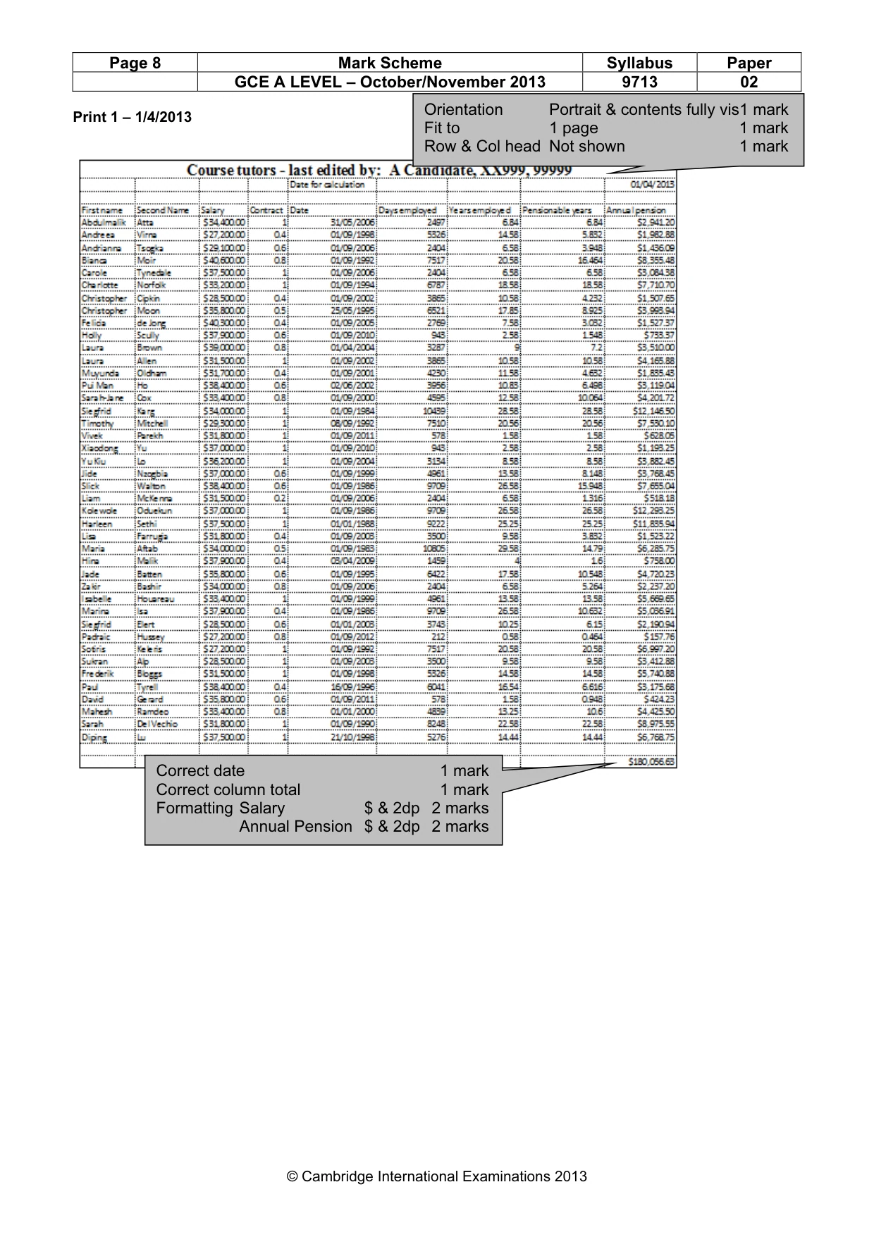 Mark scheme, page 8 of 13