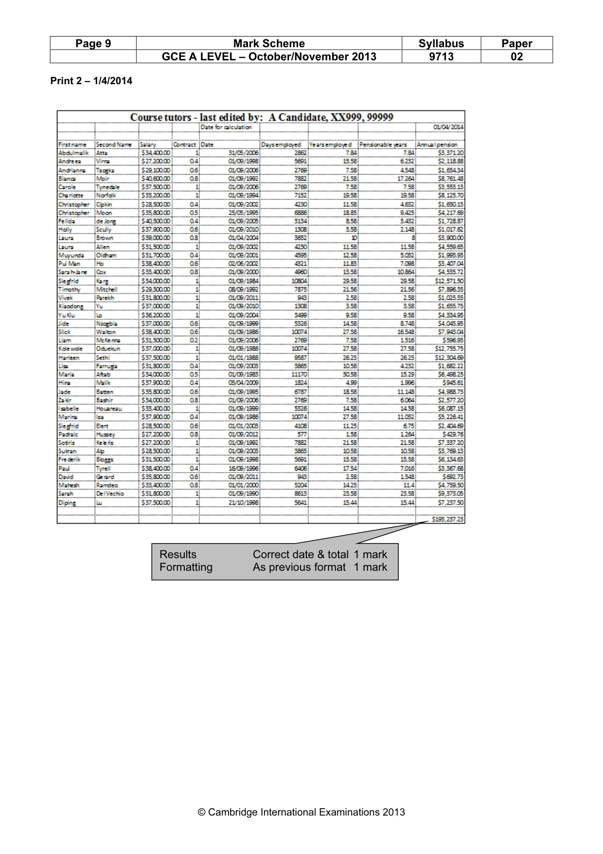 Mark scheme, page 9 of 13