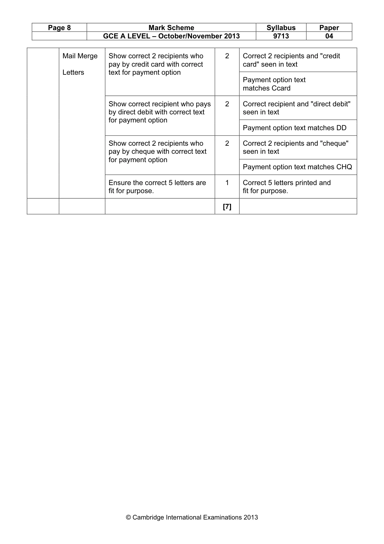 Mark scheme, page 8 of 8