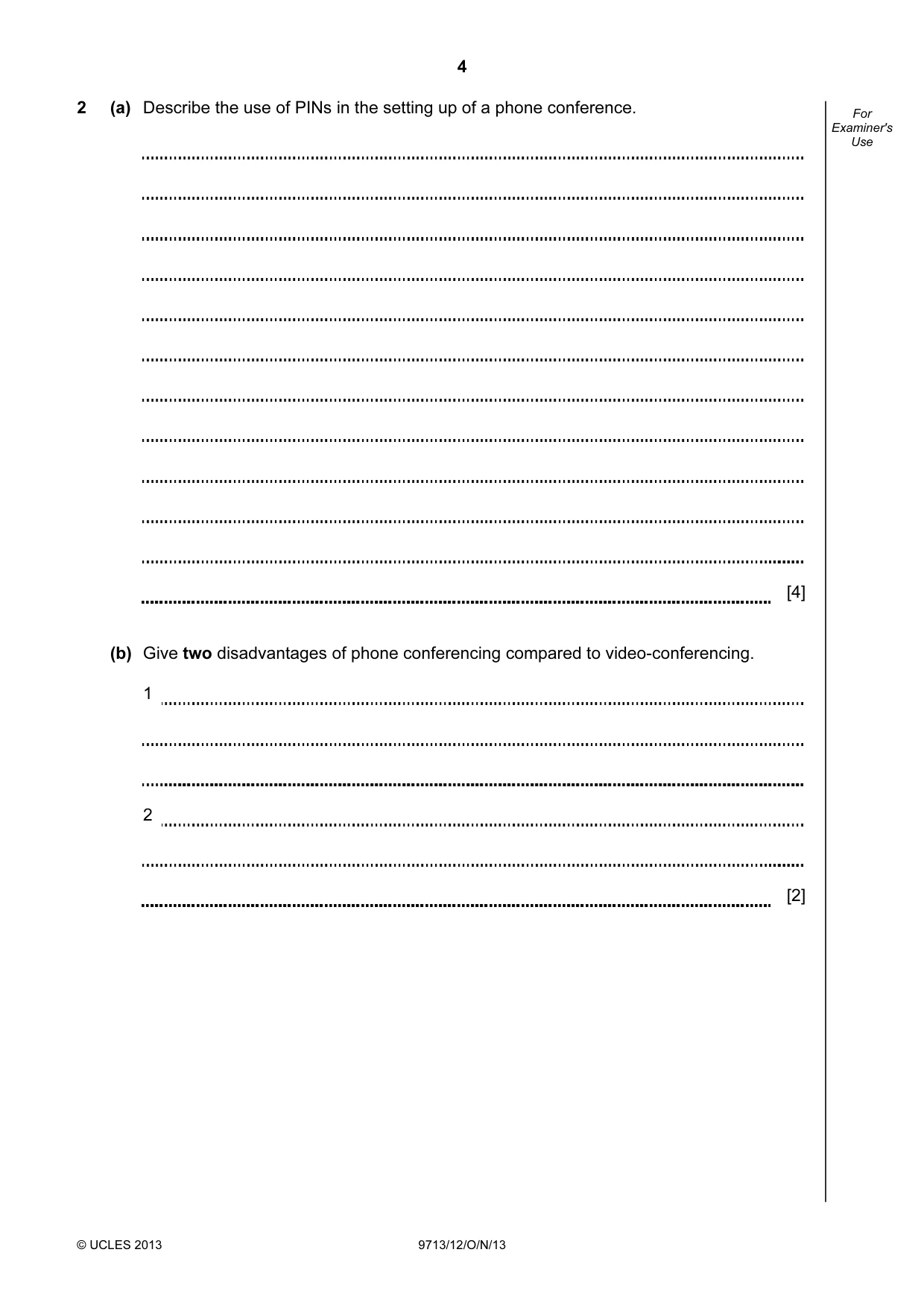 Cambridge A Level Applied Information and Communication Technology 9713 2013 Oct/Nov Paper 1 · Variant 2 question paper, page 4 of 20