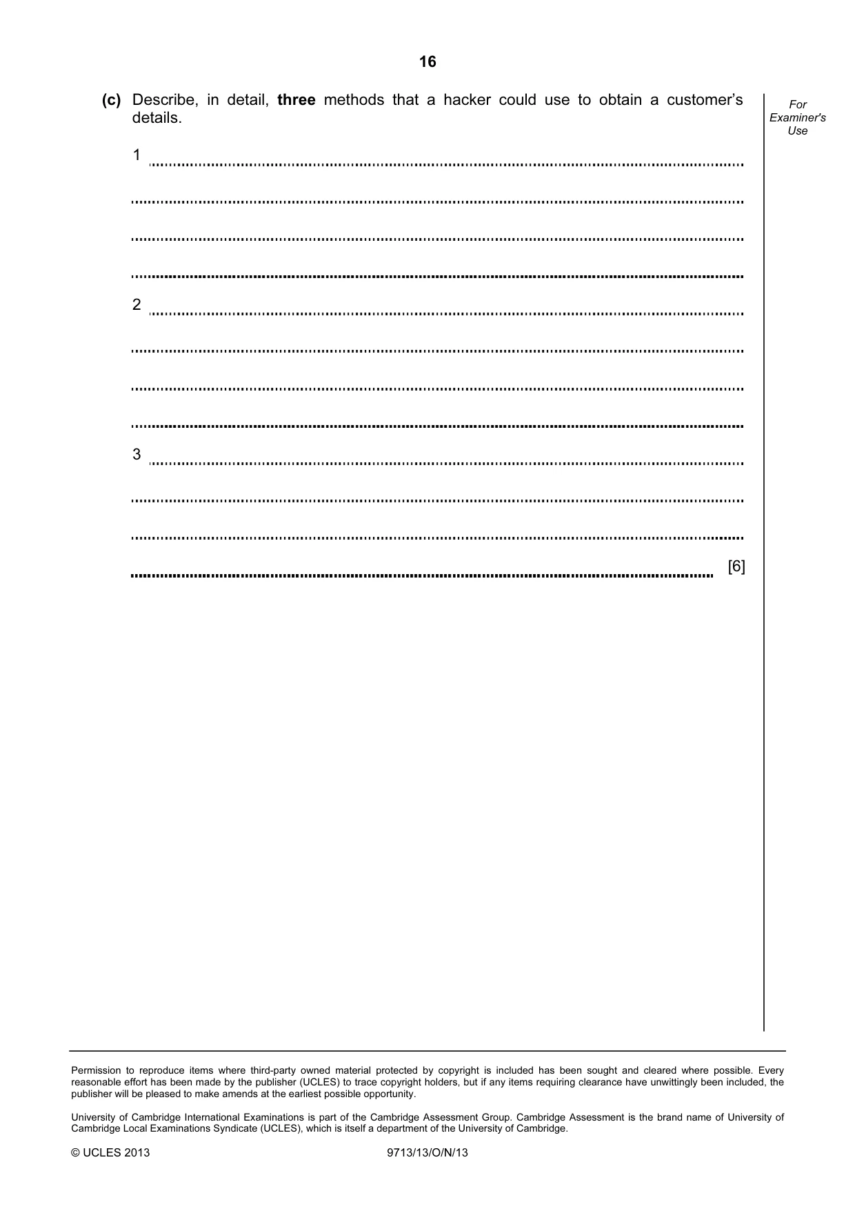 Cambridge A Level Applied Information and Communication Technology 9713 2013 Oct/Nov Paper 1 · Variant 3 question paper, page 16 of 16