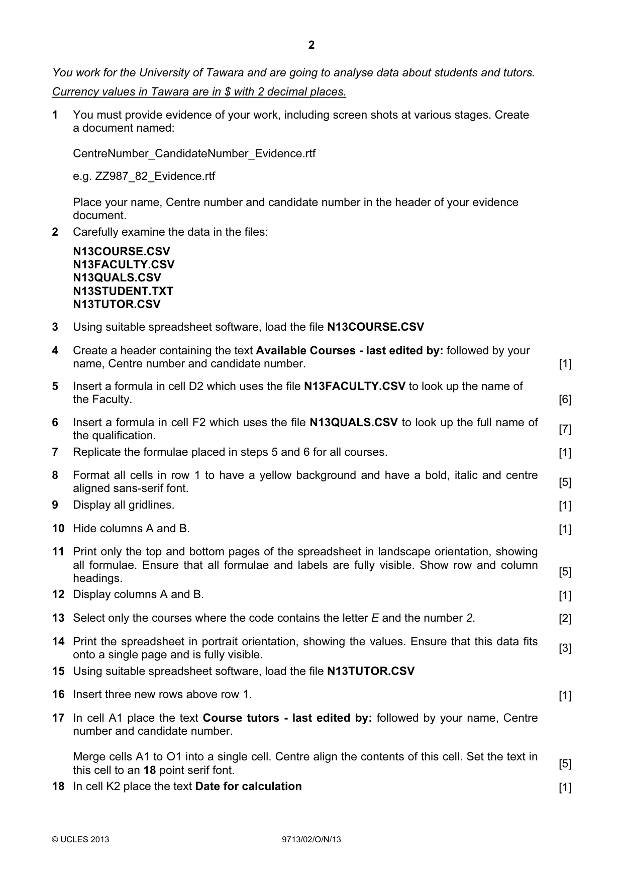 Cambridge A Level Applied Information and Communication Technology 9713 2013 Oct/Nov Paper 2 · Variant 1 question paper, page 2 of 4
