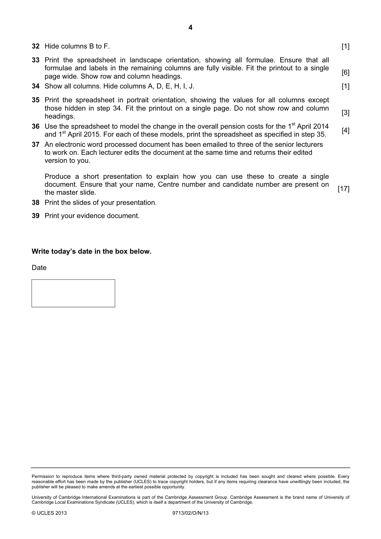 Cambridge A Level Applied Information and Communication Technology 9713 2013 Oct/Nov Paper 2 · Variant 1 question paper, page 4 of 4