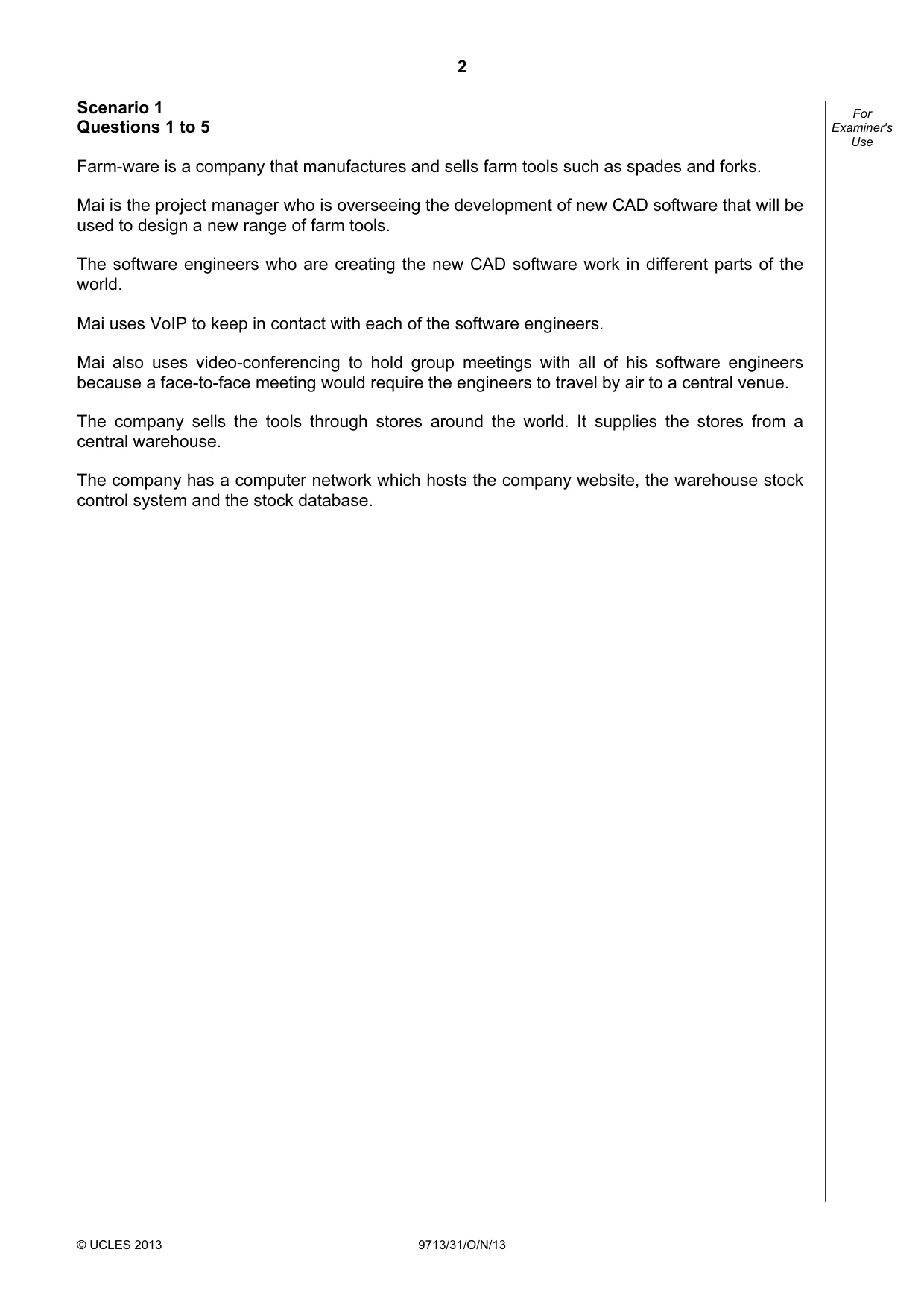 Cambridge A Level Applied Information and Communication Technology 9713 2013 Oct/Nov Paper 3 · Variant 1 question paper, page 2 of 16