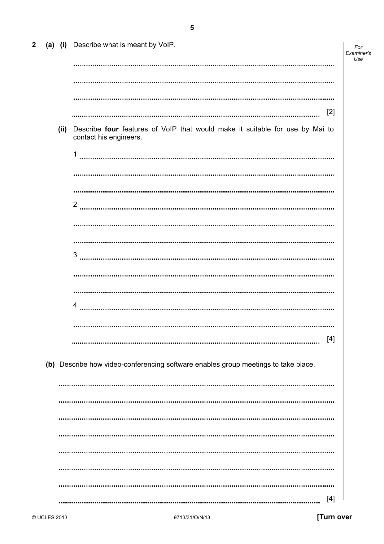 Cambridge A Level Applied Information and Communication Technology 9713 2013 Oct/Nov Paper 3 · Variant 1 question paper, page 5 of 16