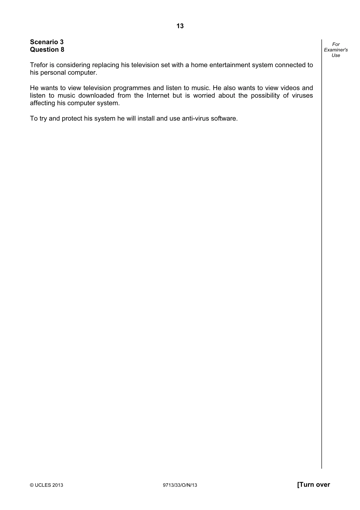 Cambridge A Level Applied Information and Communication Technology 9713 2013 Oct/Nov Paper 3 · Variant 3 question paper, page 13 of 16