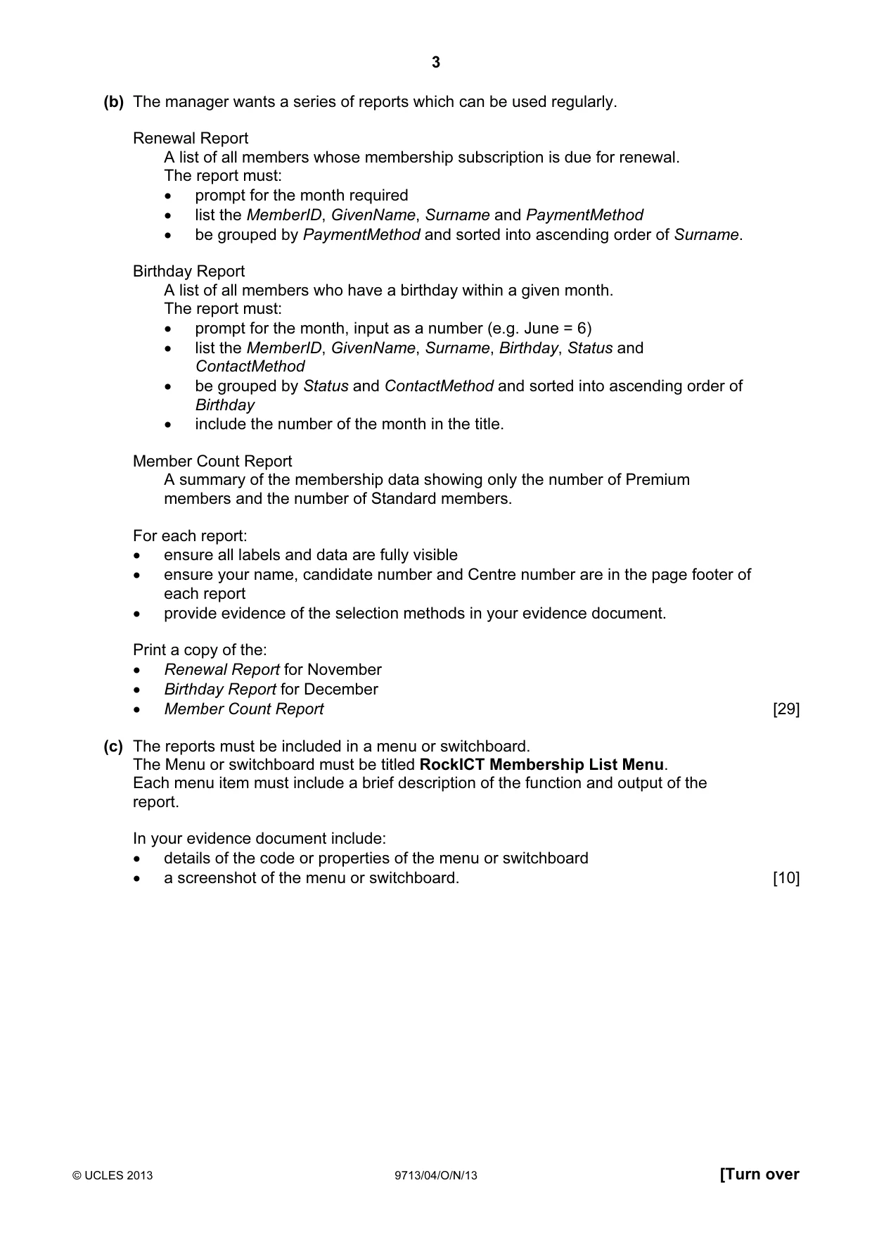 Cambridge A Level Applied Information and Communication Technology 9713 2013 Oct/Nov Paper 4 · Variant 1 question paper, page 3 of 4