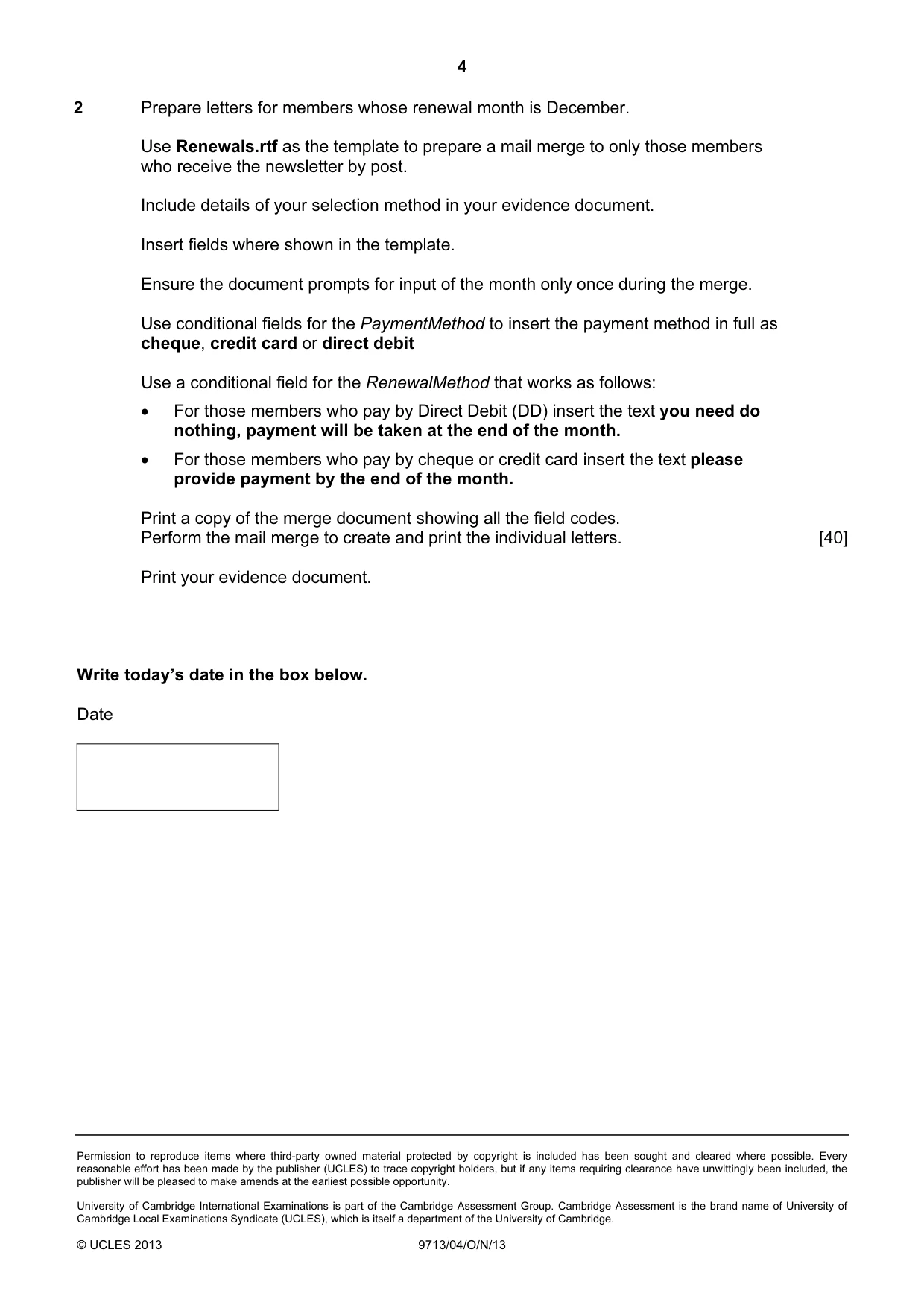 Cambridge A Level Applied Information and Communication Technology 9713 2013 Oct/Nov Paper 4 · Variant 1 question paper, page 4 of 4