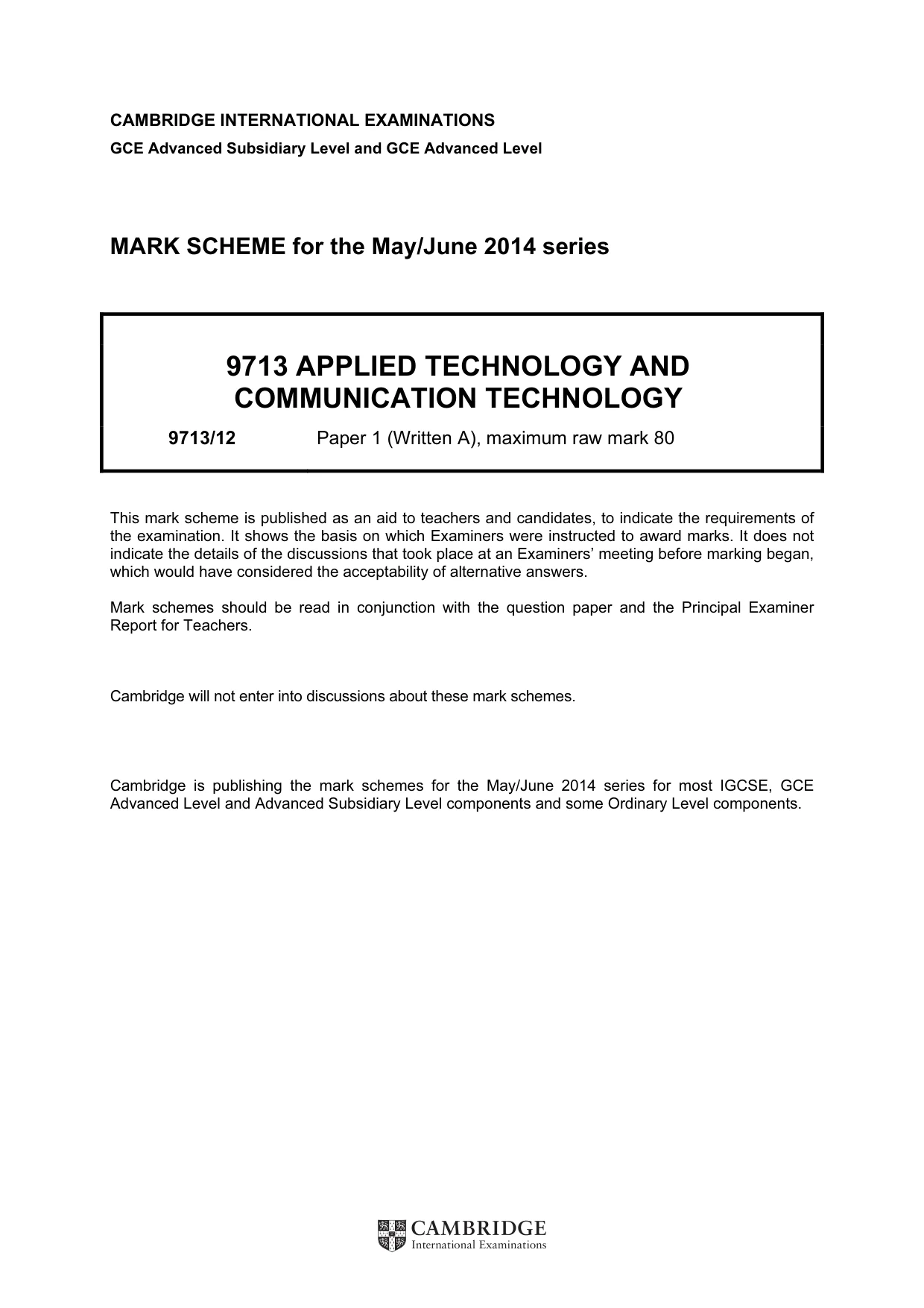 Mark scheme, page 1 of 8