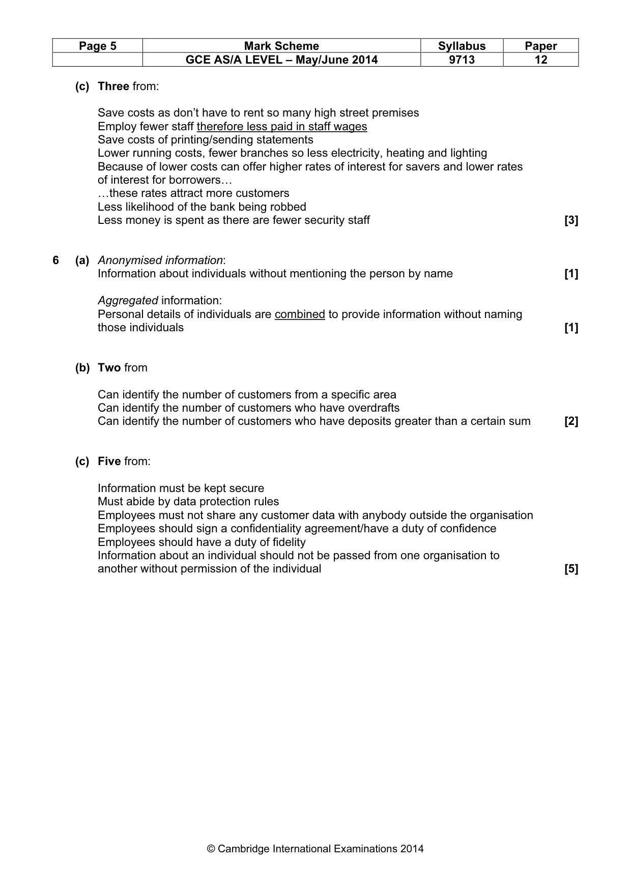 Mark scheme, page 5 of 8