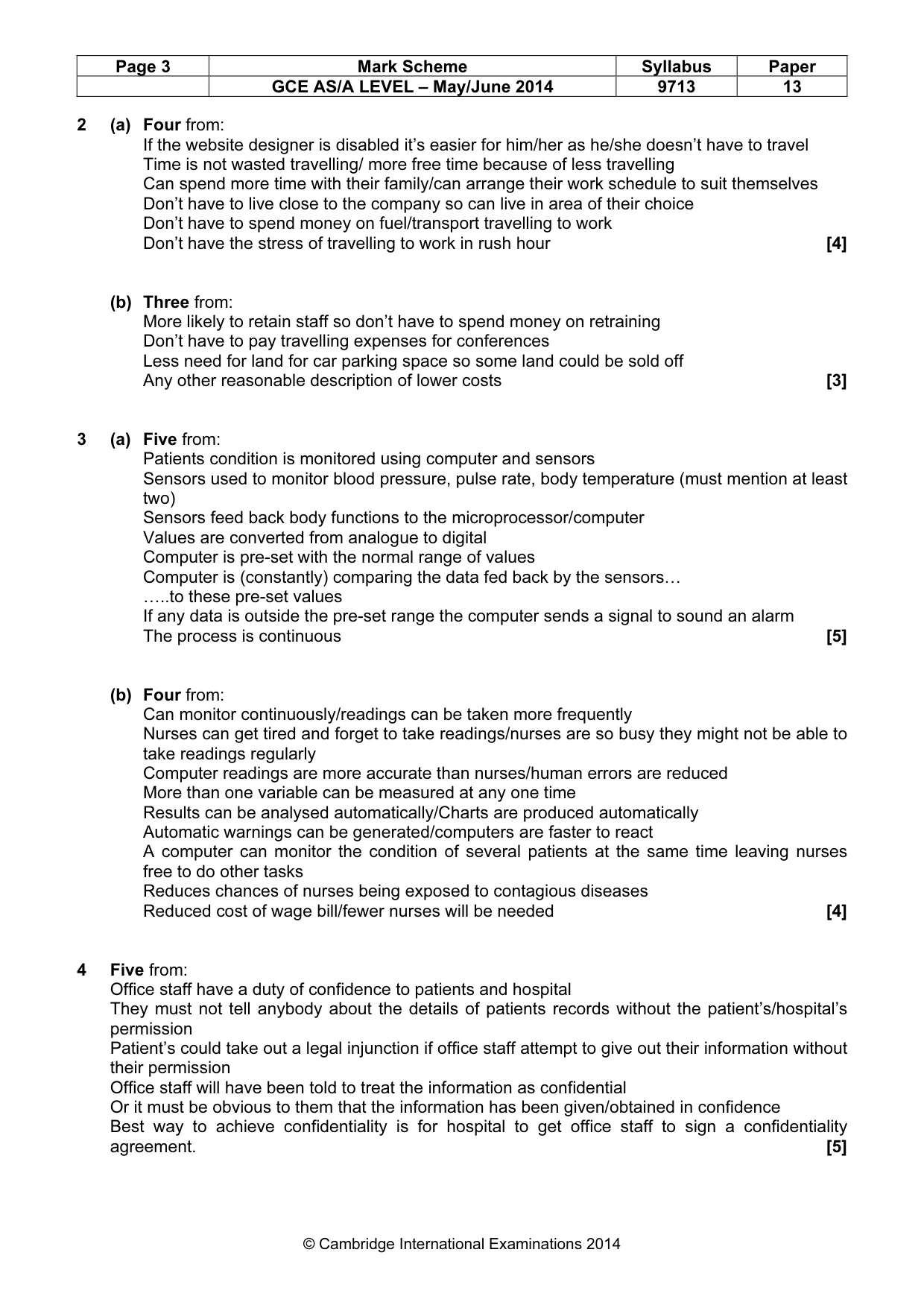 Mark scheme, page 3 of 6