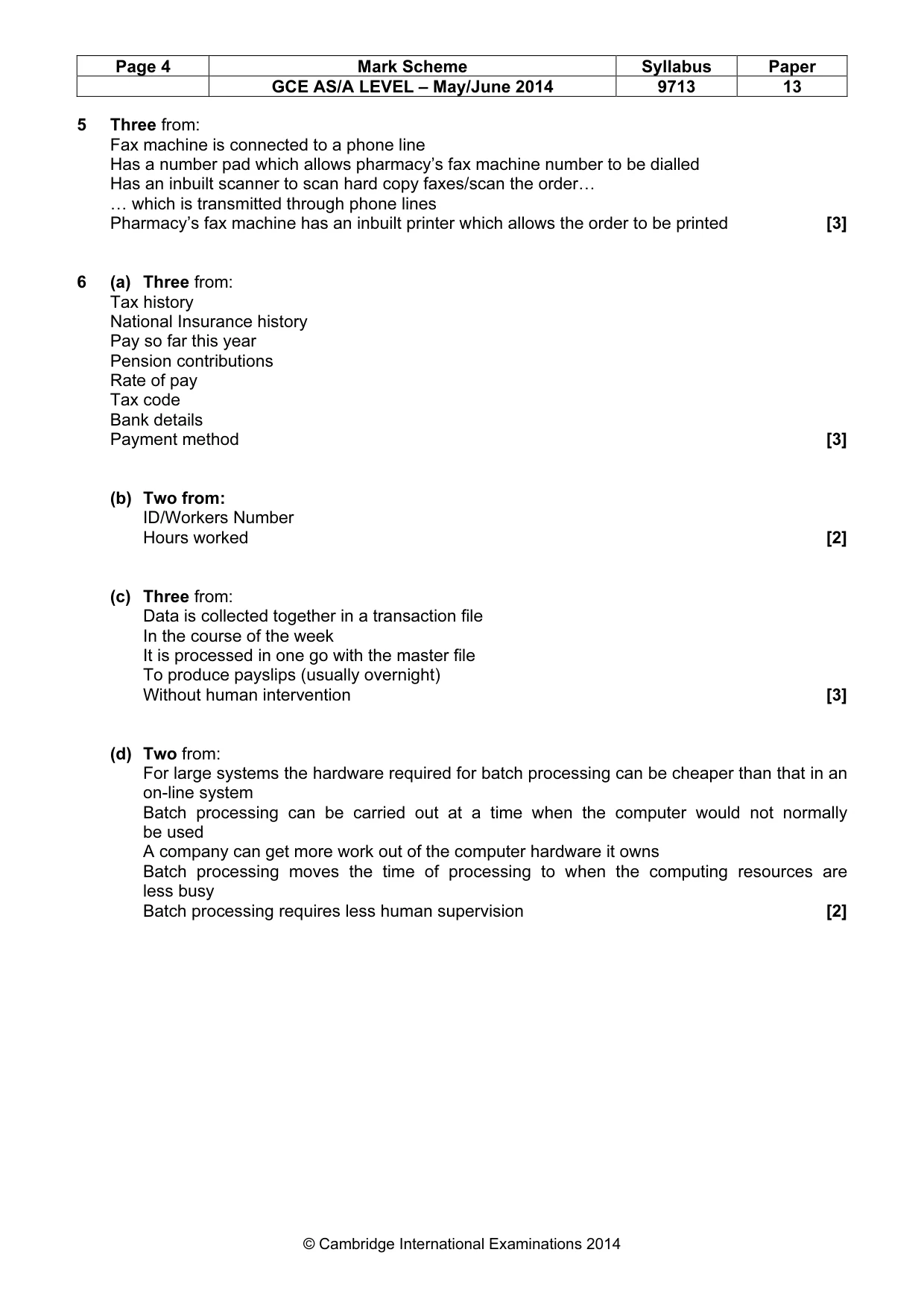 Mark scheme, page 4 of 6