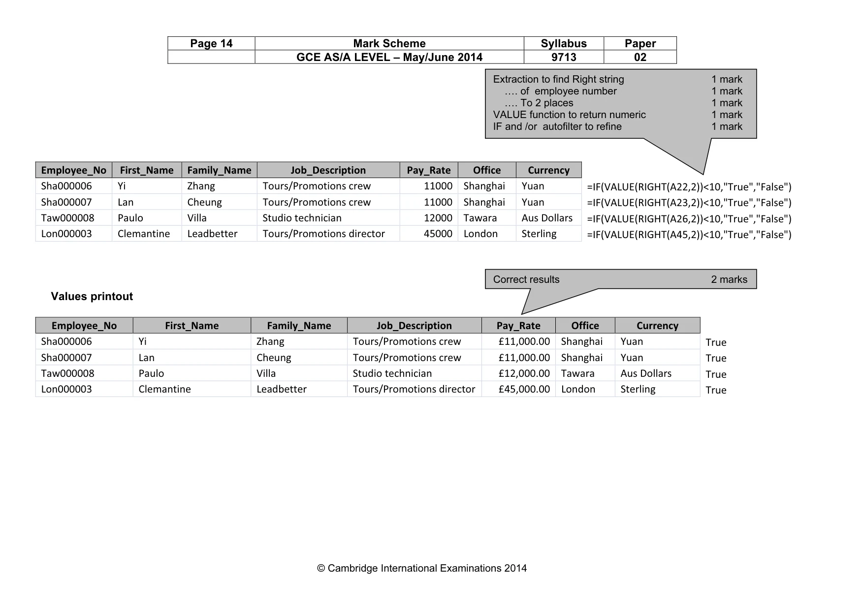 Mark scheme, page 14 of 16