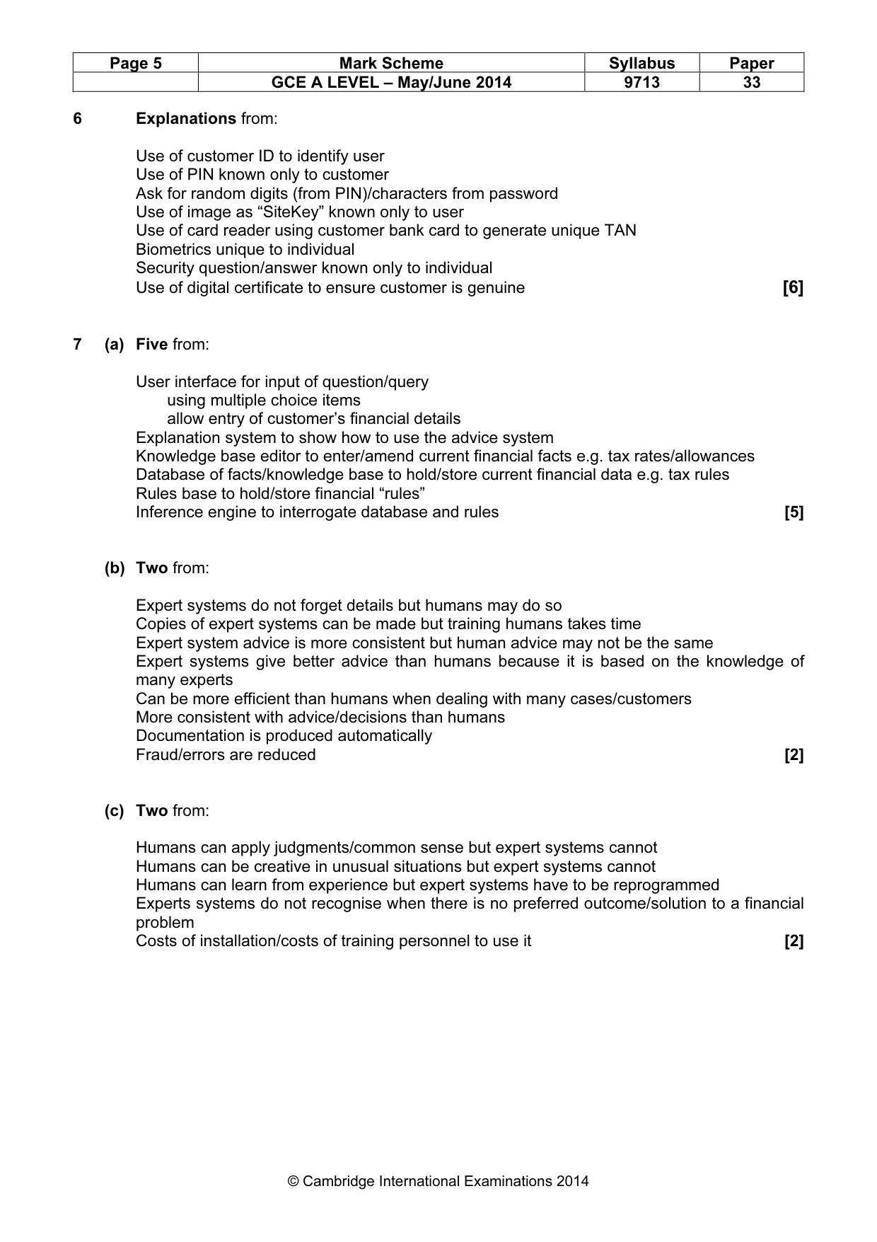 Mark scheme, page 5 of 7