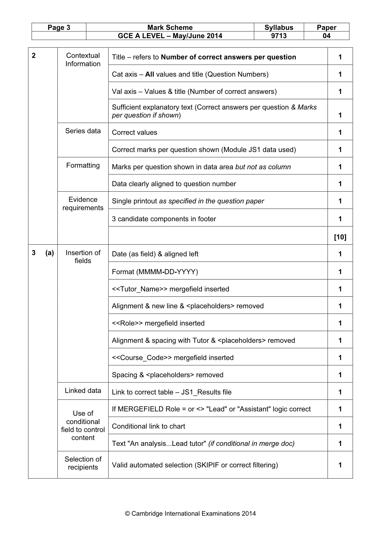 Mark scheme, page 3 of 6
