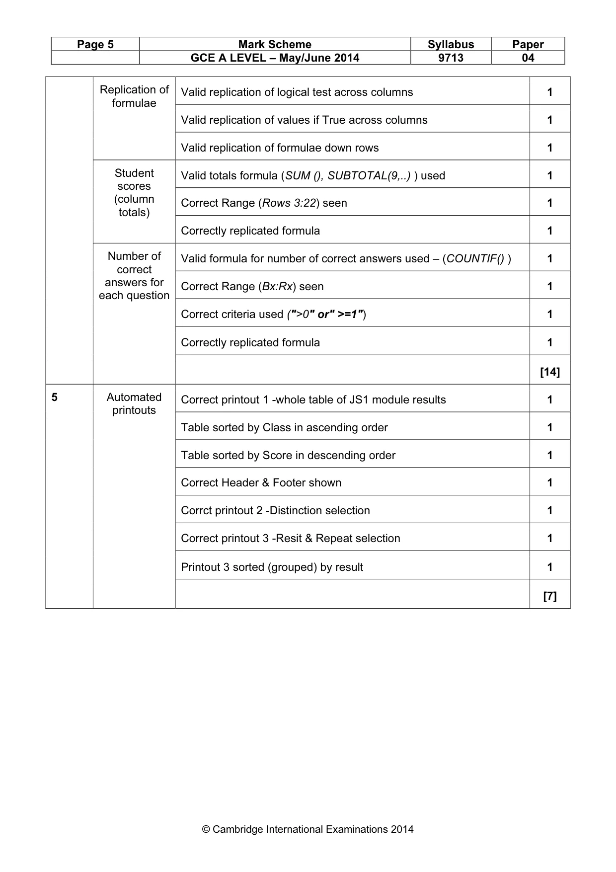 Mark scheme, page 5 of 6