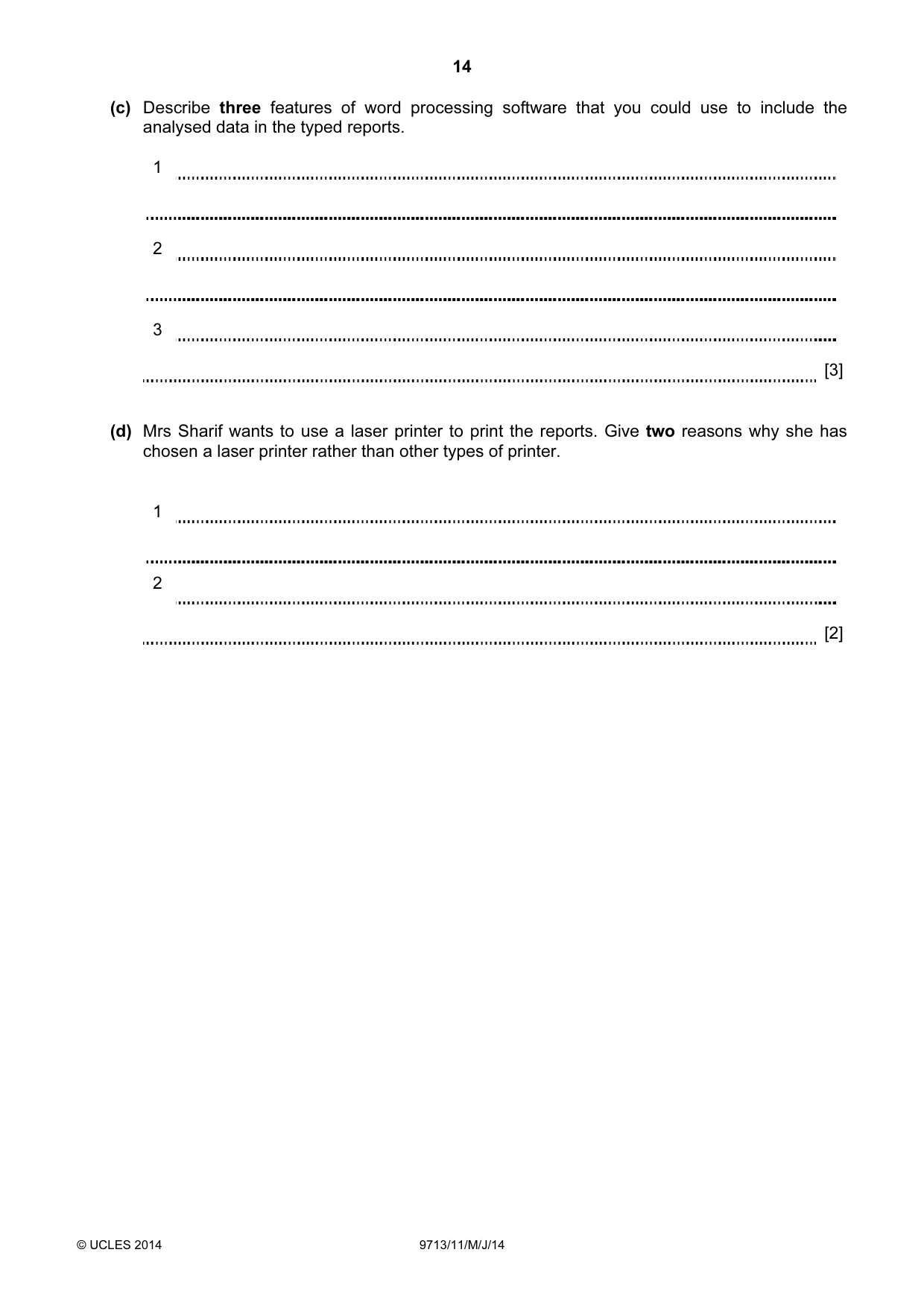 Cambridge A Level Applied Information and Communication Technology 9713 2014 May/June Paper 1 · Variant 1 question paper, page 14 of 20
