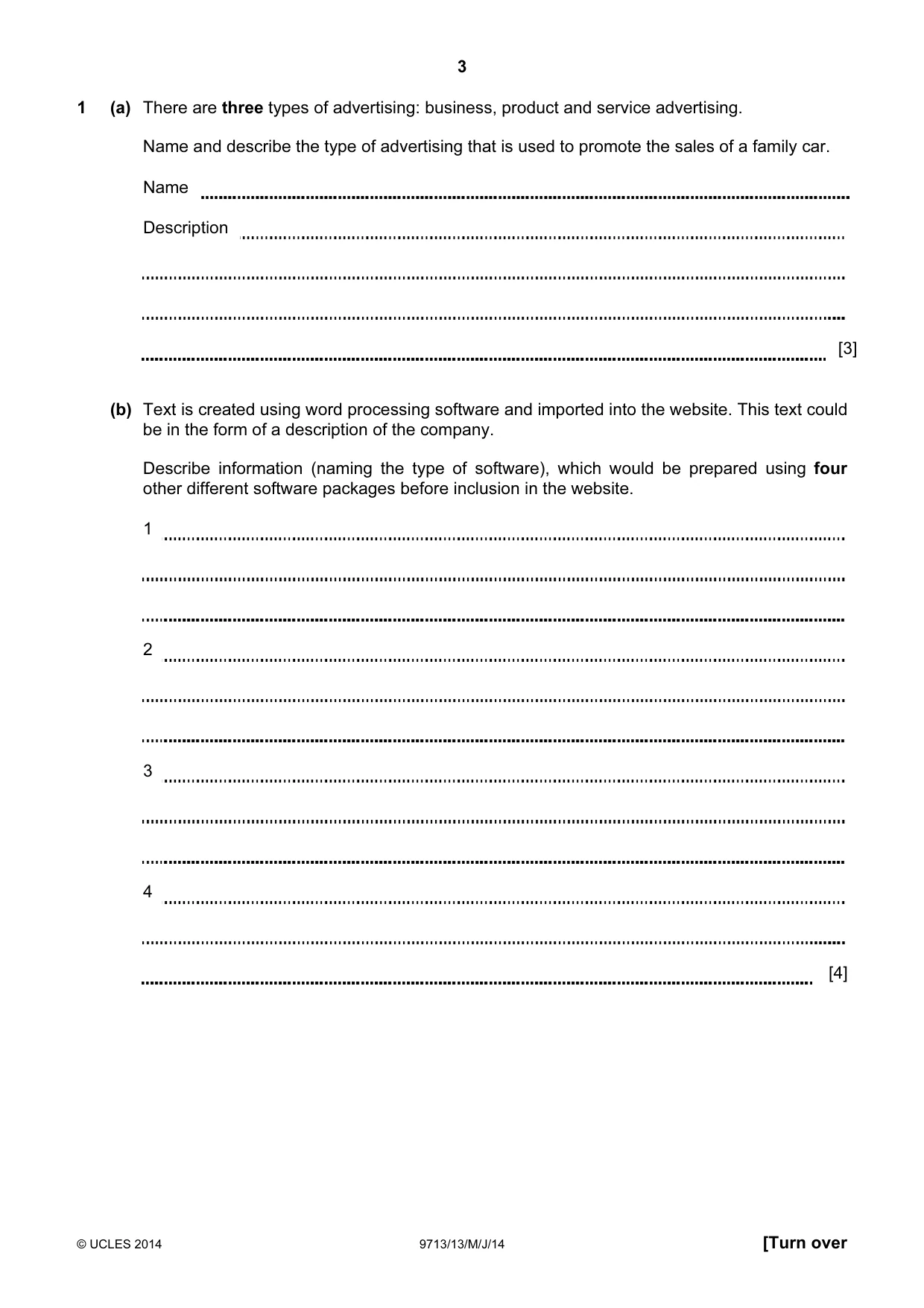 Cambridge A Level Applied Information and Communication Technology 9713 2014 May/June Paper 1 · Variant 3 question paper, page 3 of 16