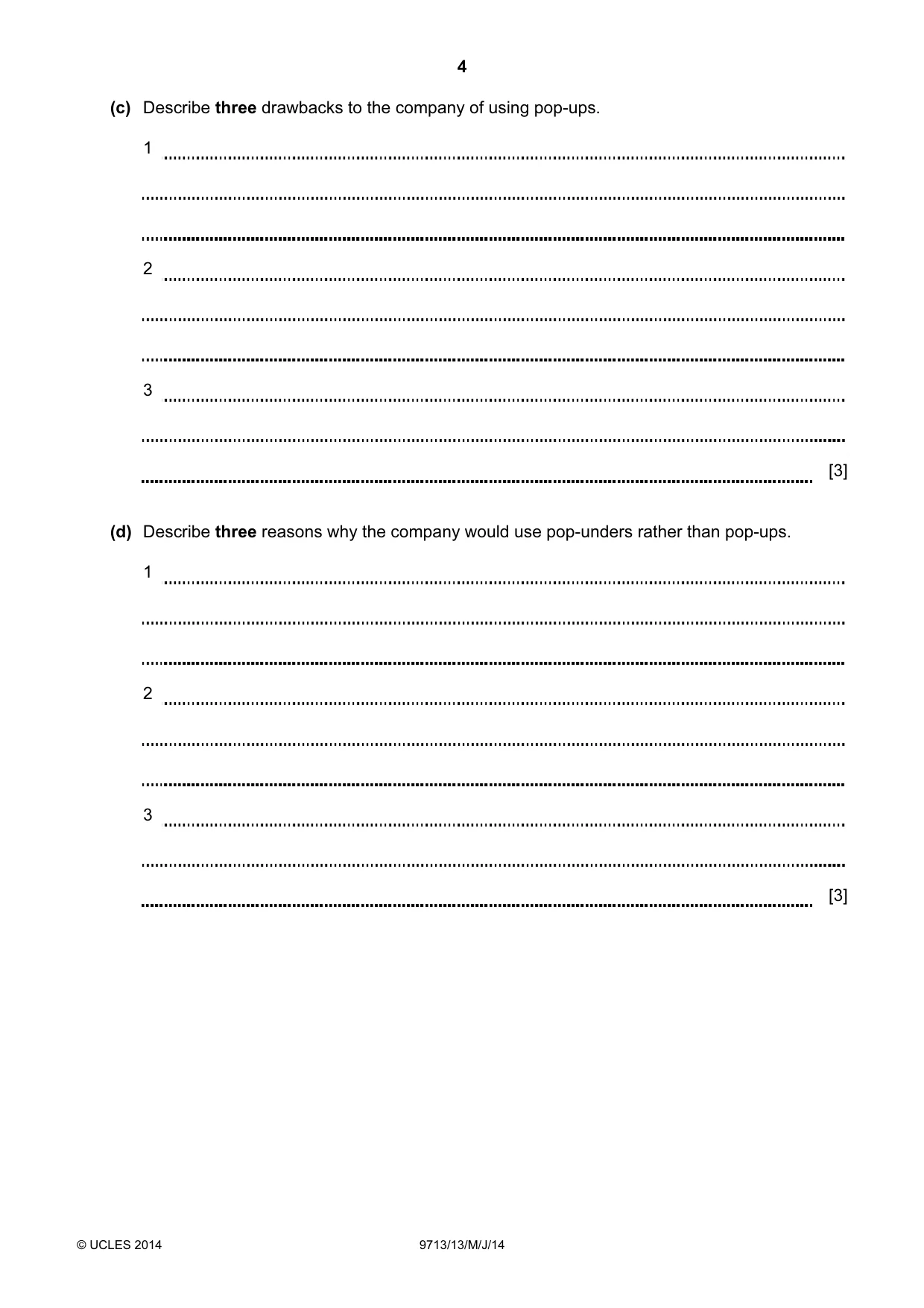 Cambridge A Level Applied Information and Communication Technology 9713 2014 May/June Paper 1 · Variant 3 question paper, page 4 of 16