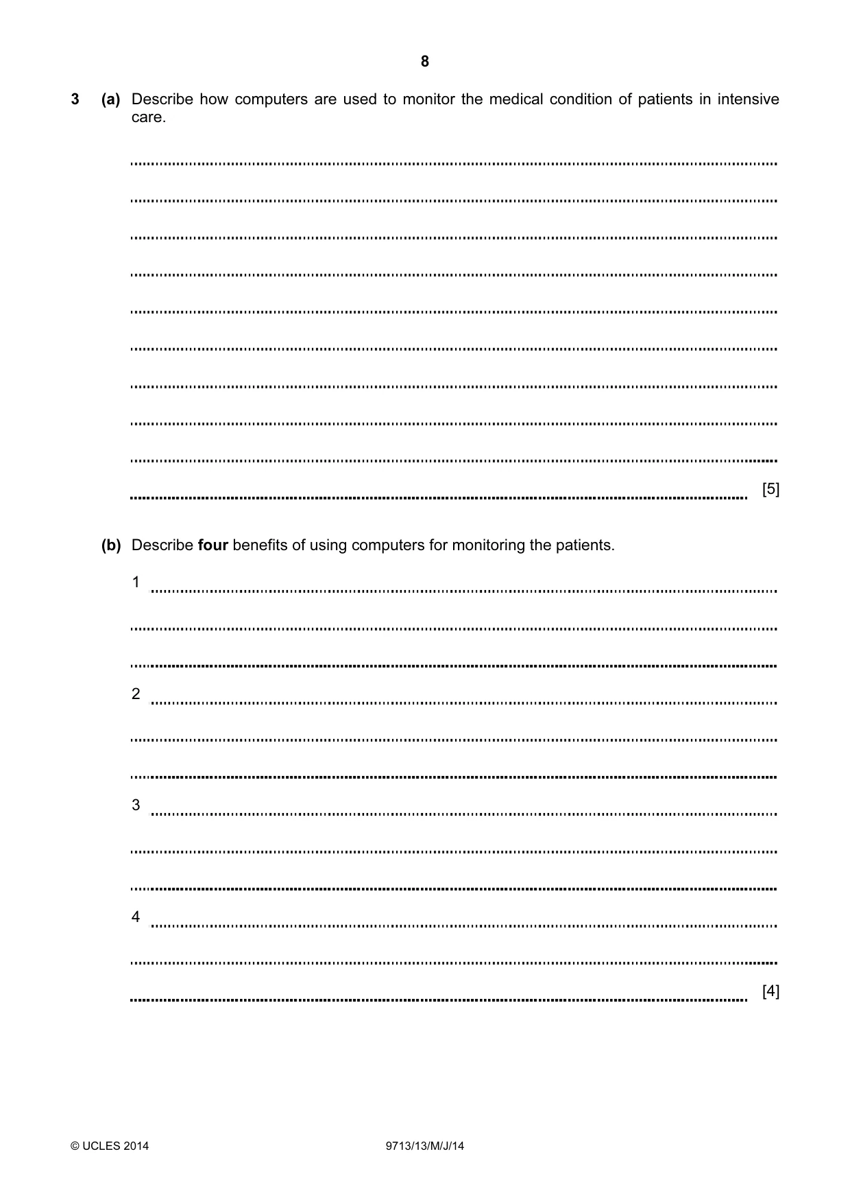 Cambridge A Level Applied Information and Communication Technology 9713 2014 May/June Paper 1 · Variant 3 question paper, page 8 of 16