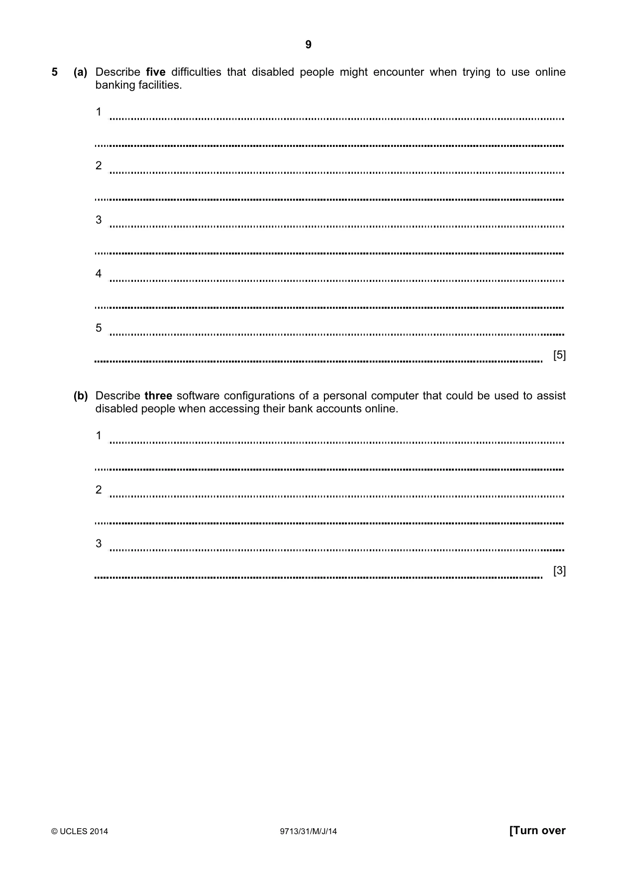 Cambridge A Level Applied Information and Communication Technology 9713 2014 May/June Paper 3 · Variant 1 question paper, page 9 of 16