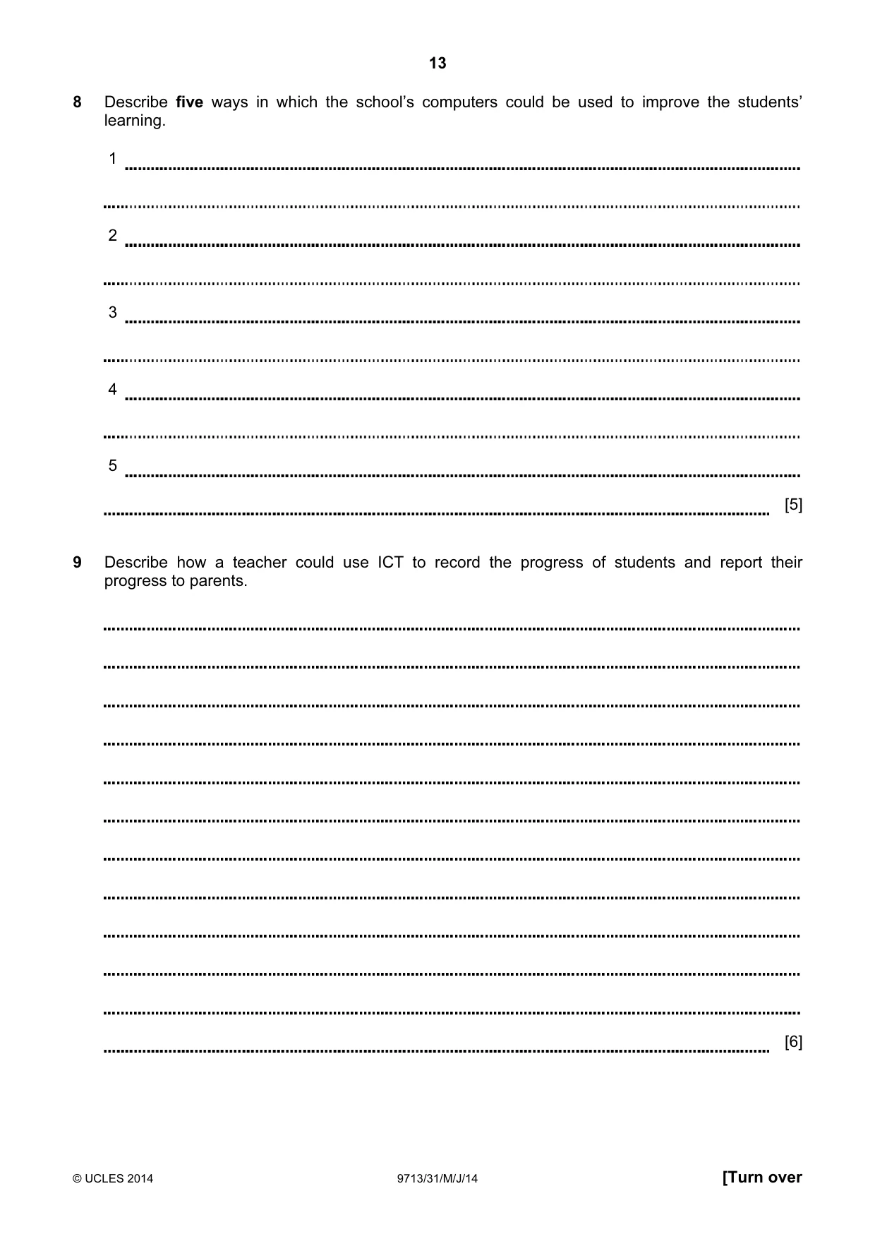 Cambridge A Level Applied Information and Communication Technology 9713 2014 May/June Paper 3 · Variant 1 question paper, page 13 of 16