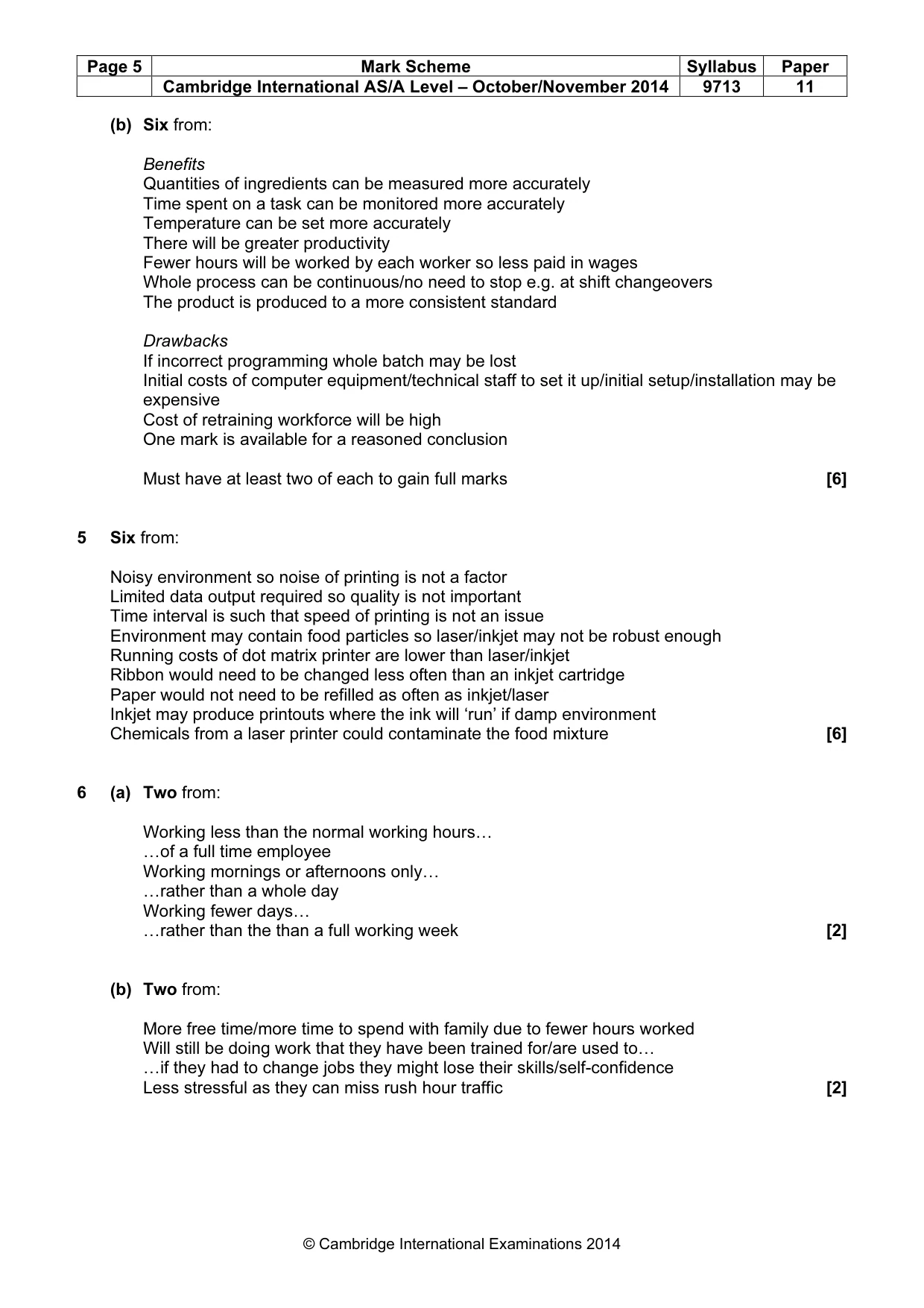Mark scheme, page 5 of 8
