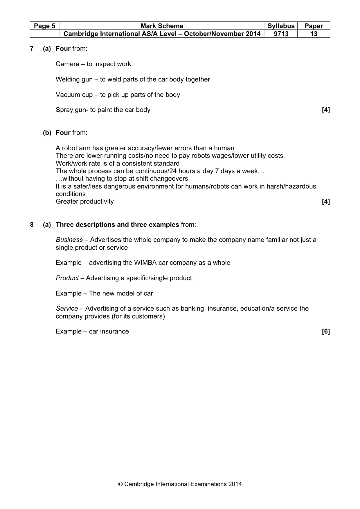 Mark scheme, page 5 of 7