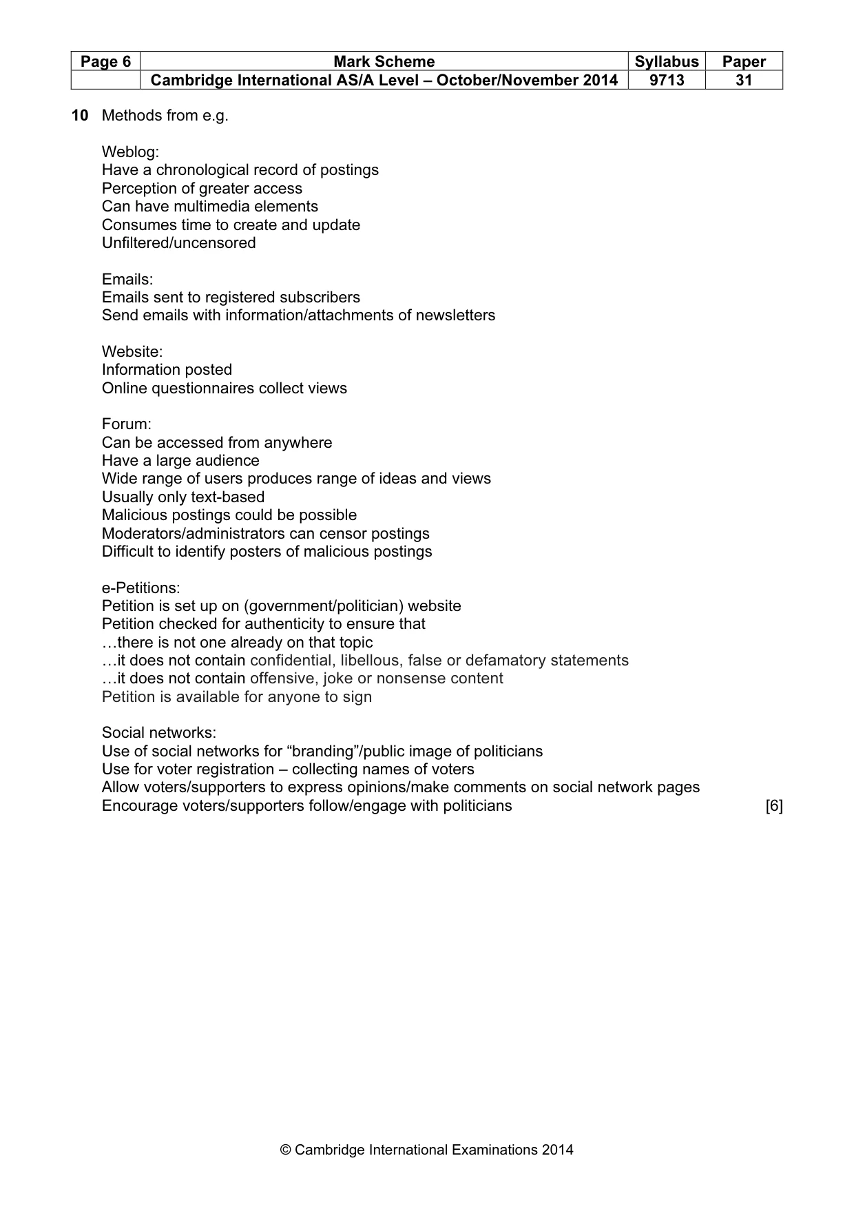 Mark scheme, page 6 of 7