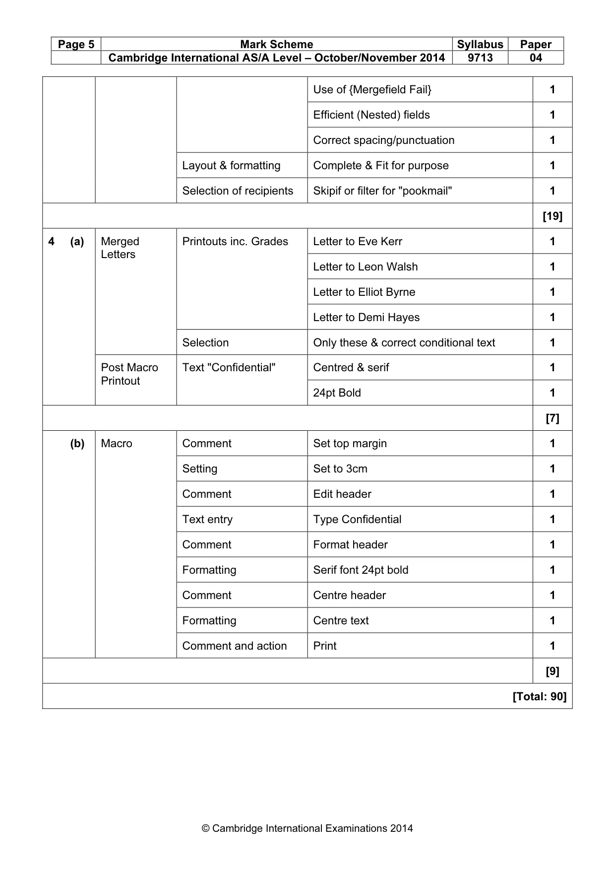 Mark scheme, page 5 of 5